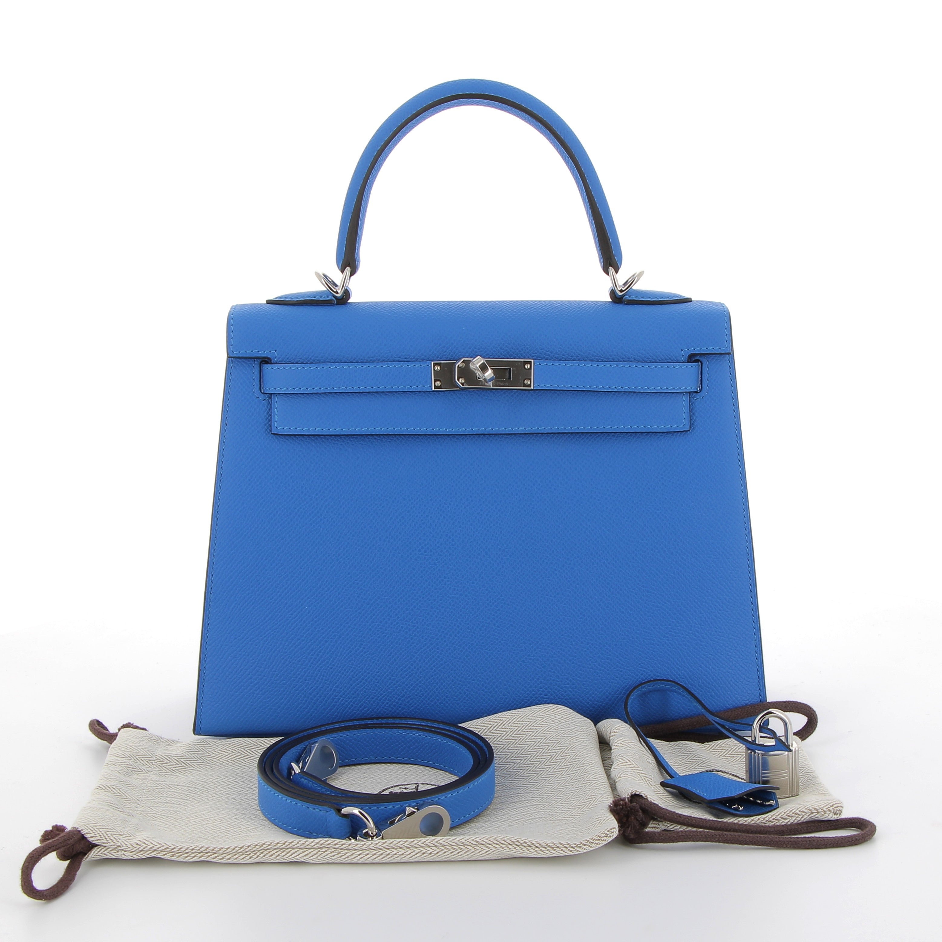 Hermés Kelly 25cm Bleu Hydra Epsom with Palladium Hardware