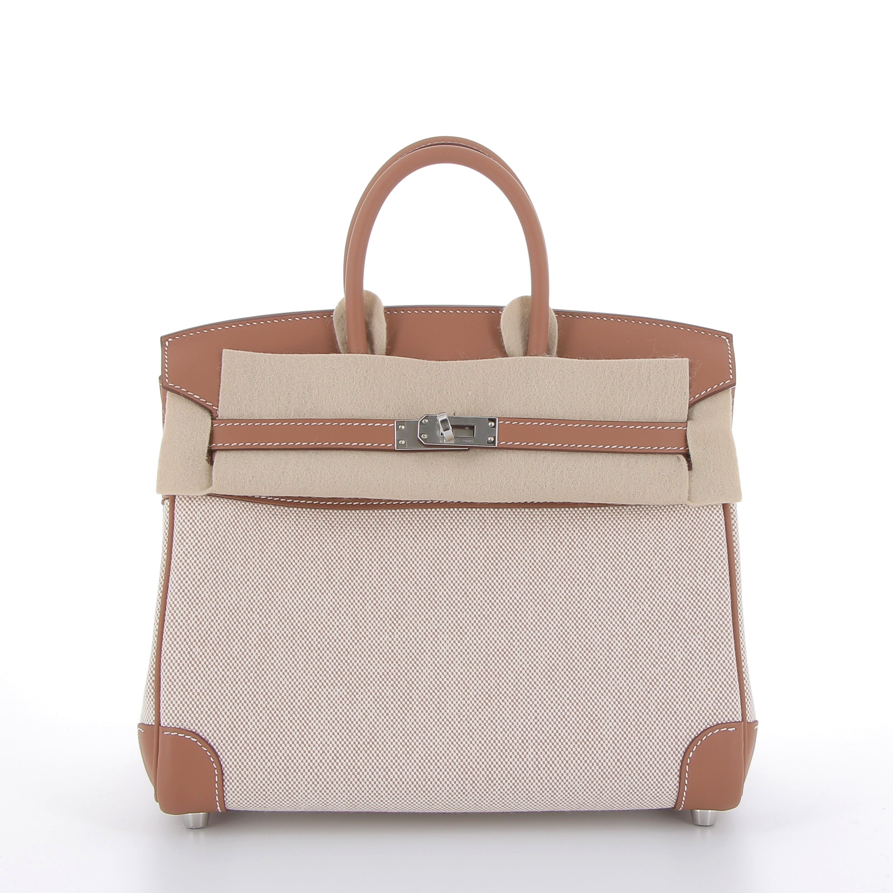 Hermés Birkin 25cm in Gold Toile Quadrillee & Gold Swift Leather with Palladium Hardware