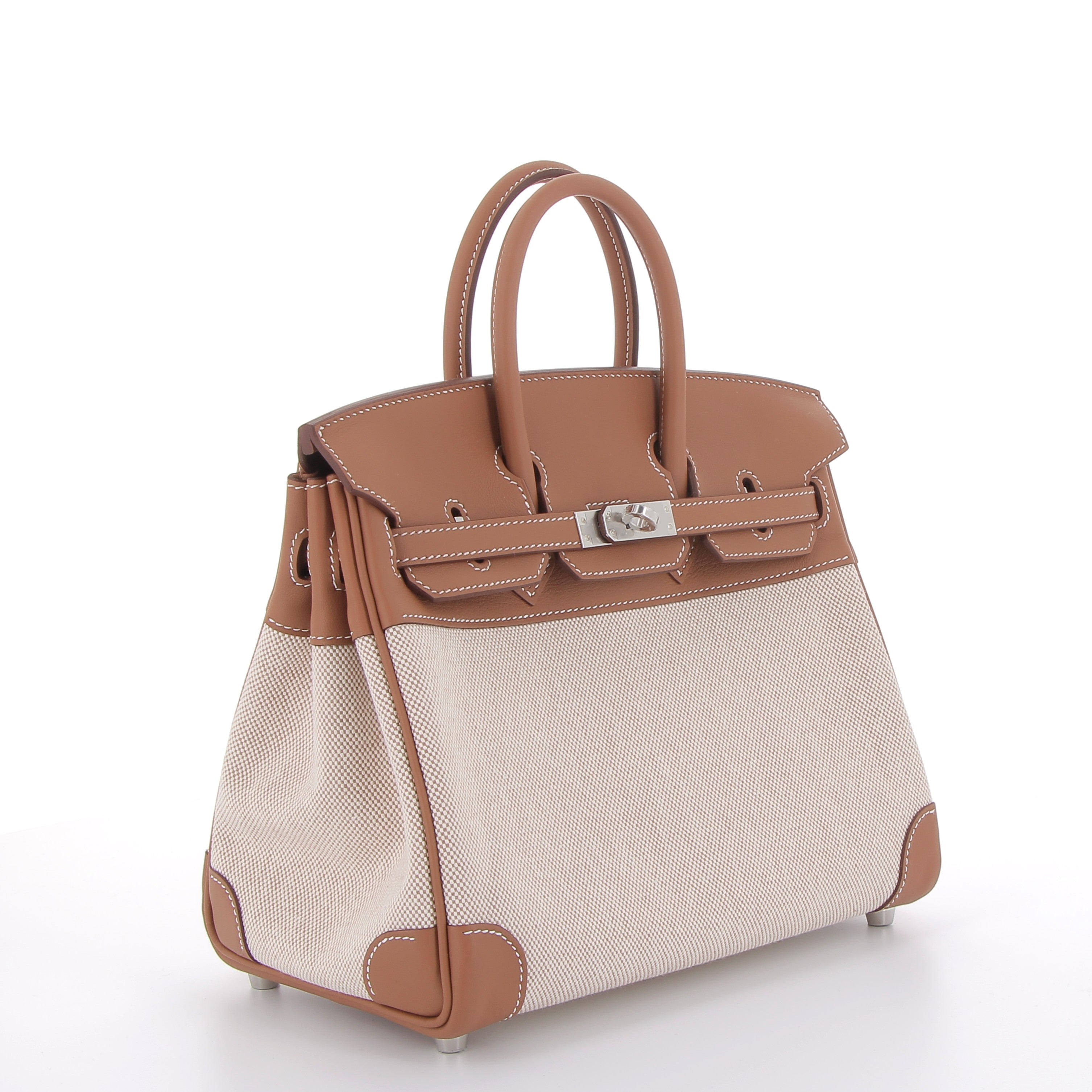 Hermés Birkin 25cm in Gold Toile Quadrillee & Gold Swift Leather with Palladium Hardware
