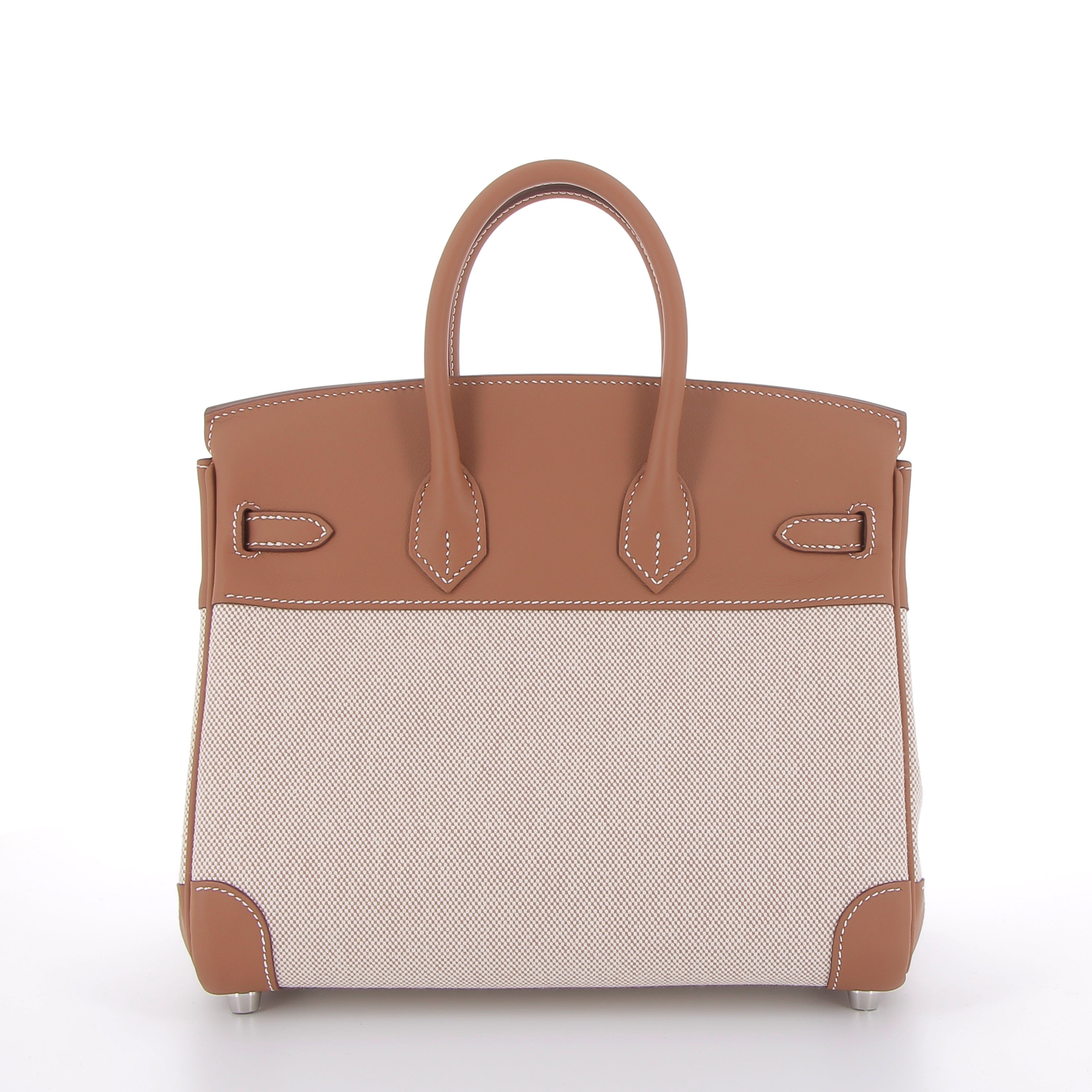 Hermés Birkin 25cm in Gold Toile Quadrillee & Gold Swift Leather with Palladium Hardware