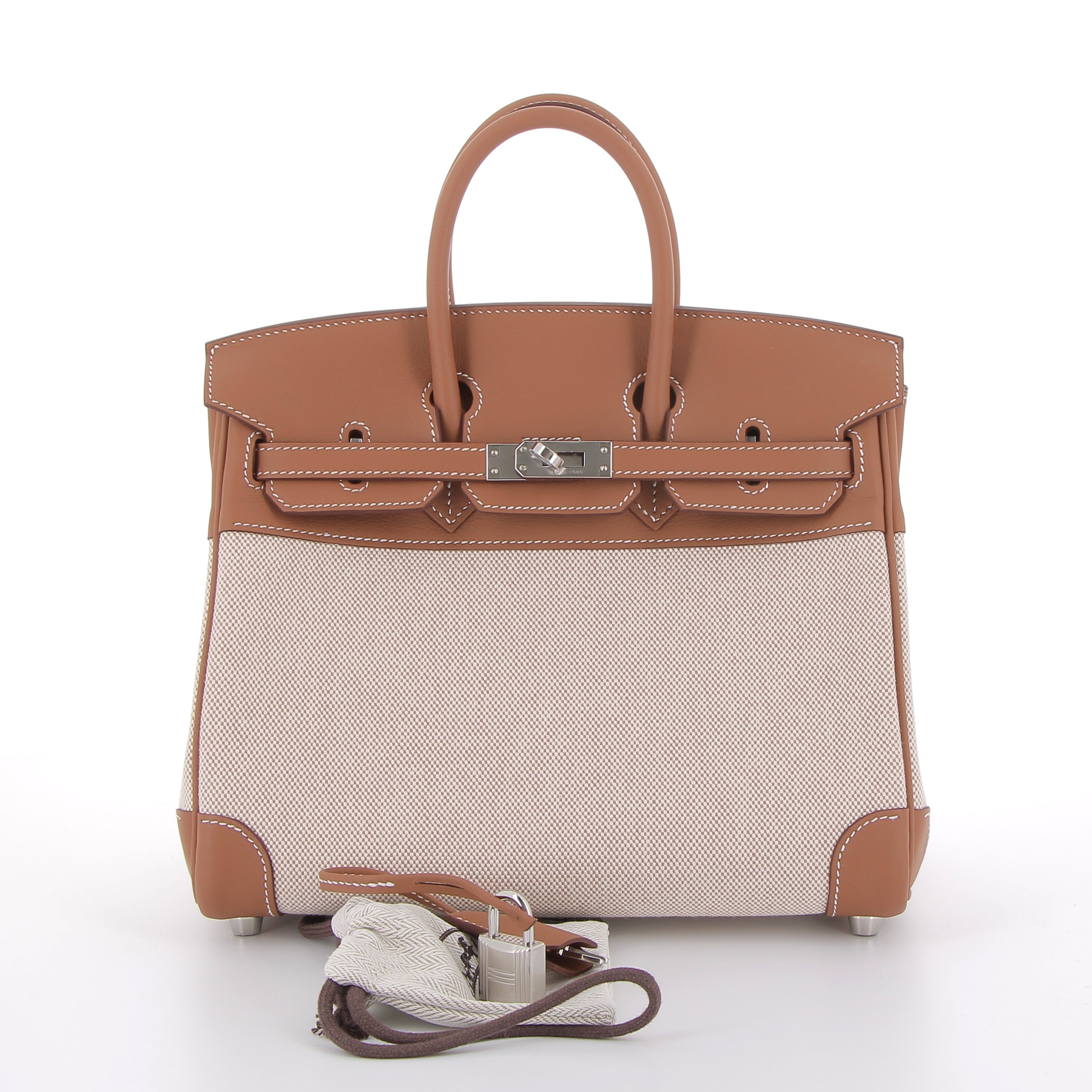 Hermés Birkin 25cm in Gold Toile Quadrillee & Gold Swift Leather with Palladium Hardware