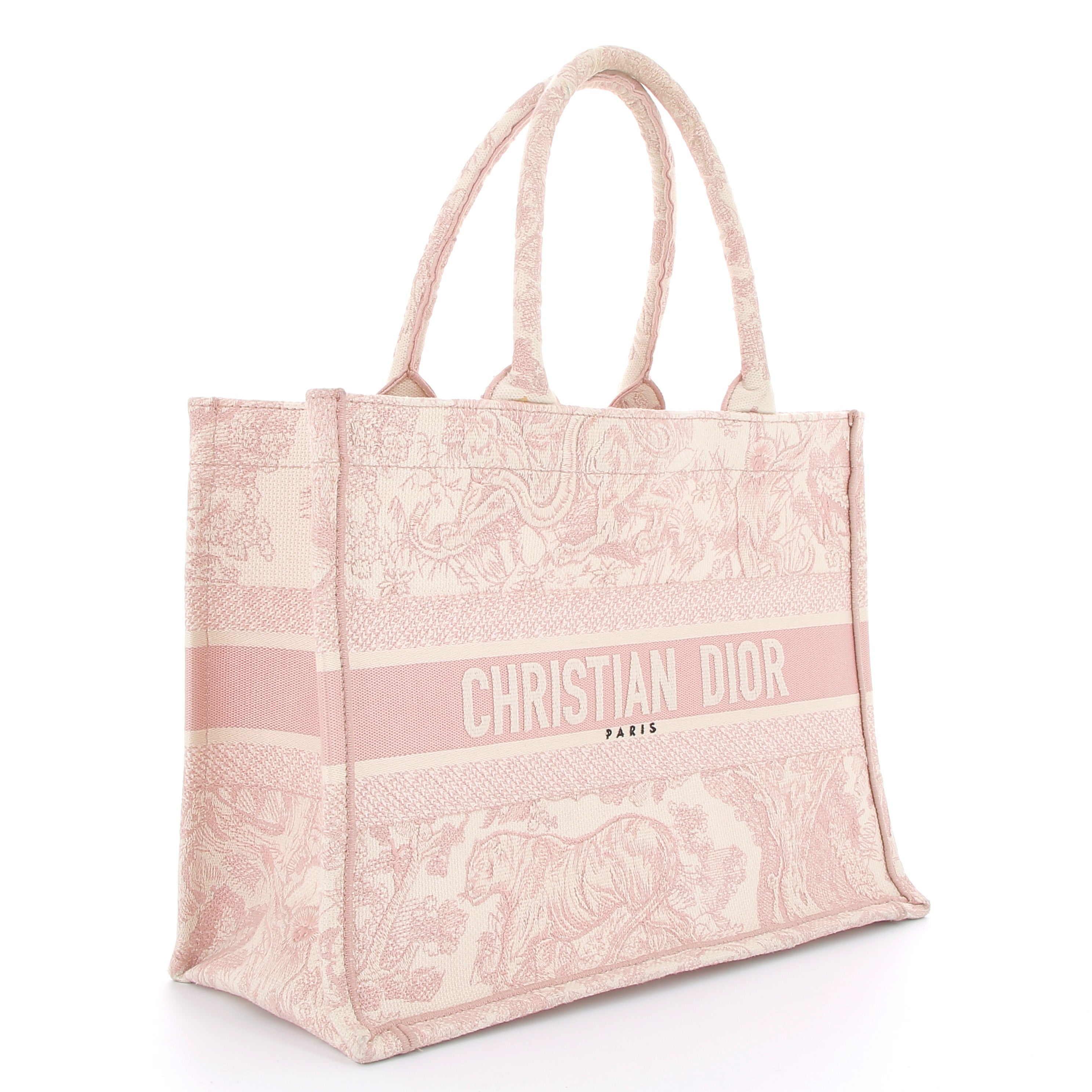 DIOR Book Tote Pink Toile de Jouy Embroidery Ecru and Pink
