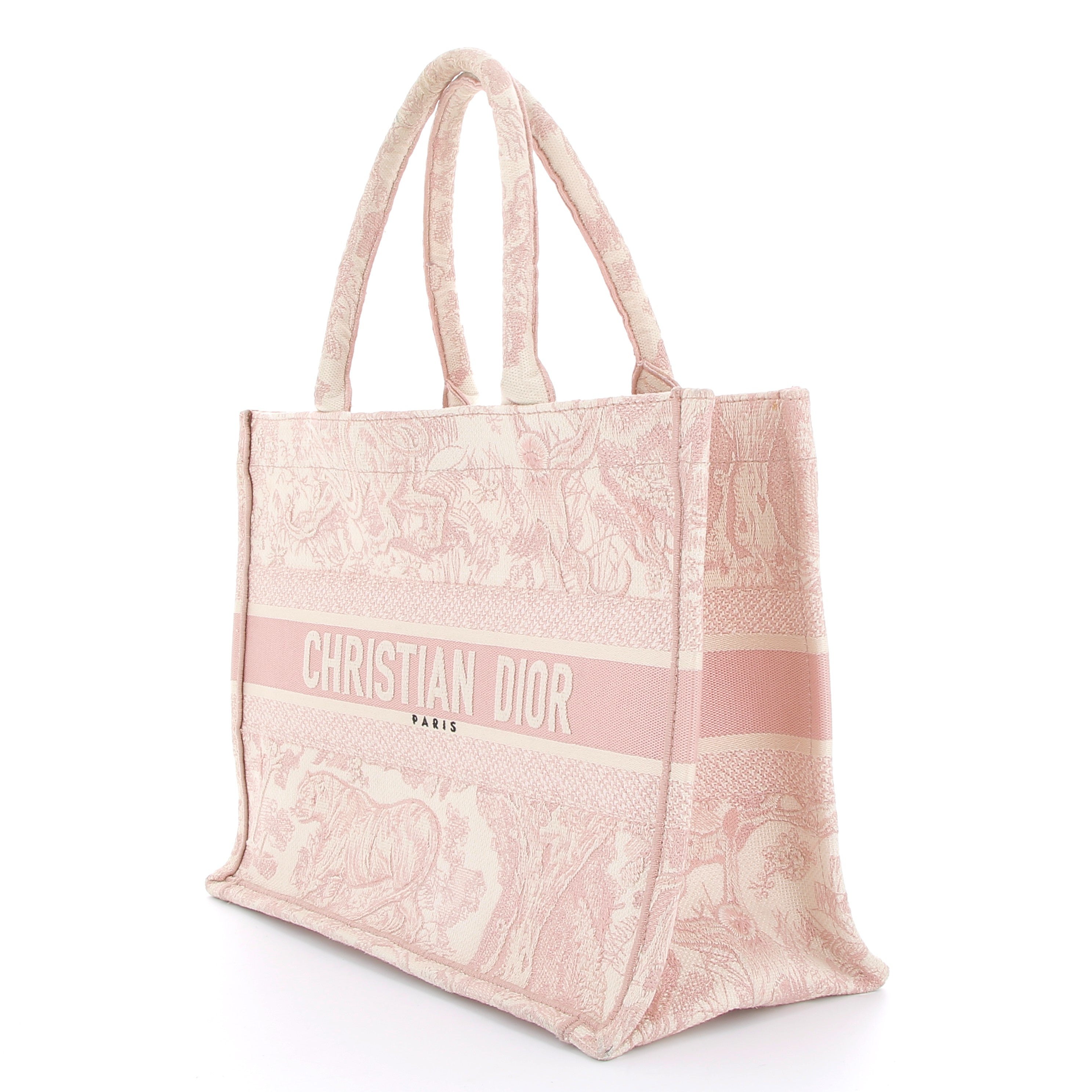 DIOR Book Tote Pink Toile de Jouy Embroidery Ecru and Pink