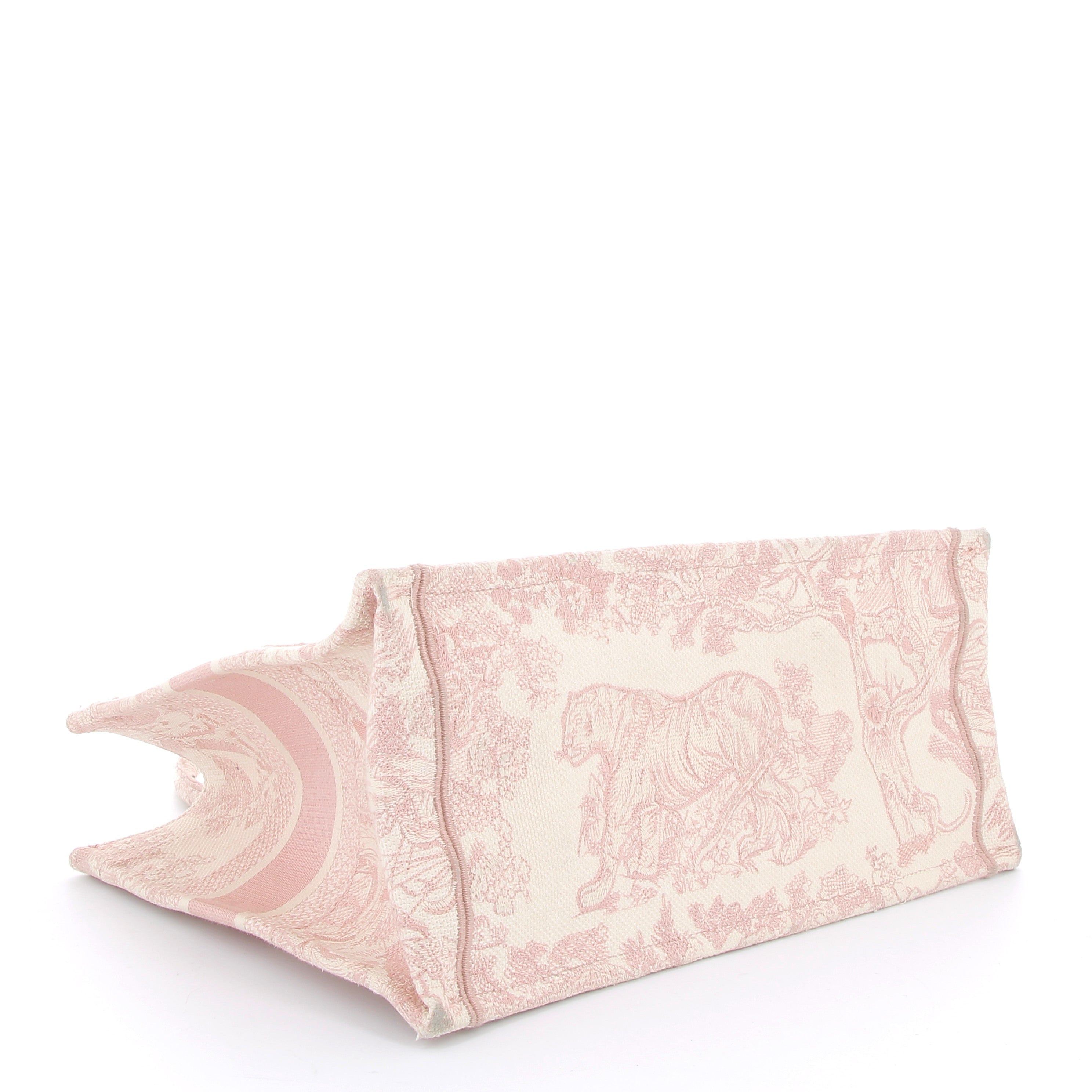 DIOR Book Tote Pink Toile de Jouy Embroidery Ecru and Pink