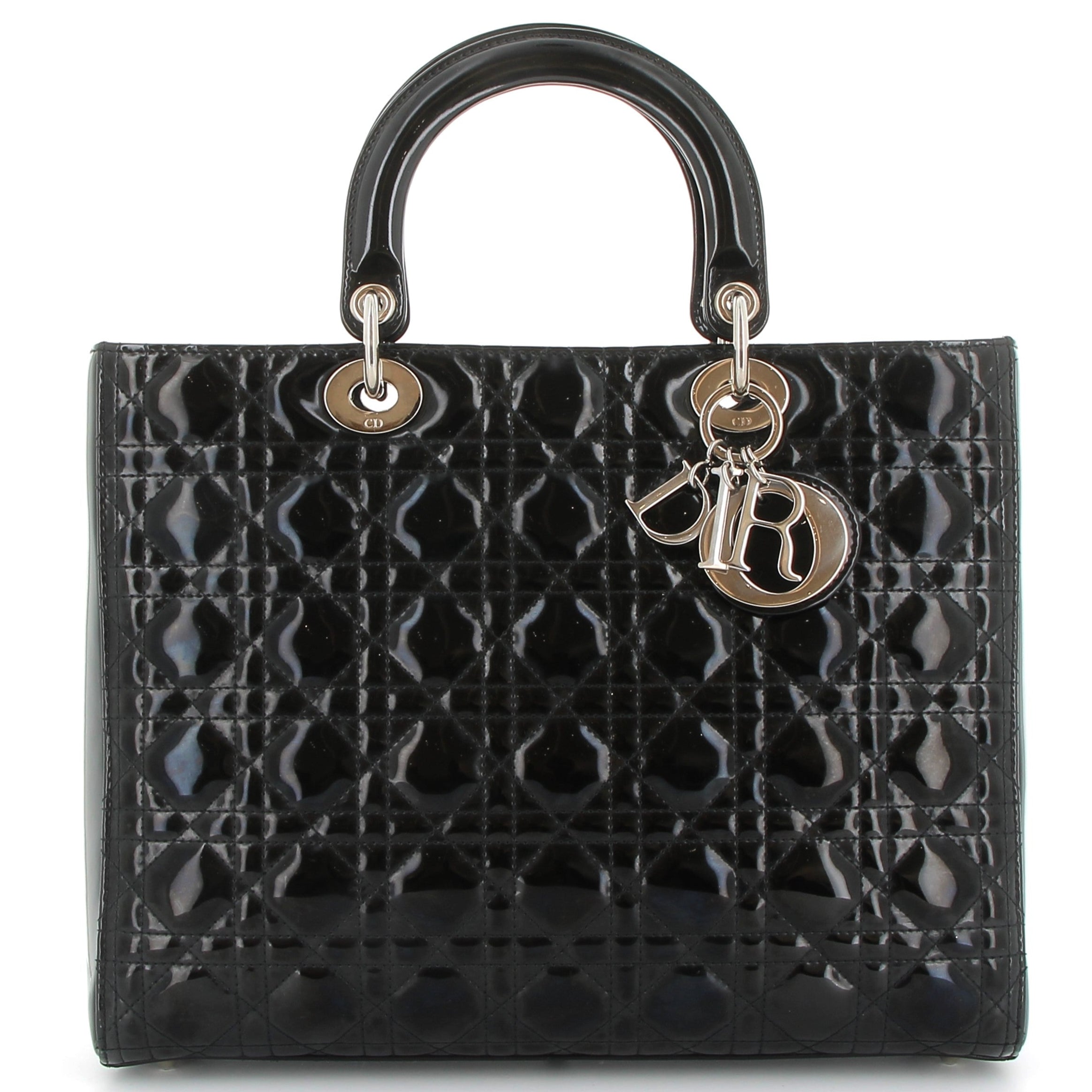 DIOR Lady Dior in Black Patent Leather Silver Hardware