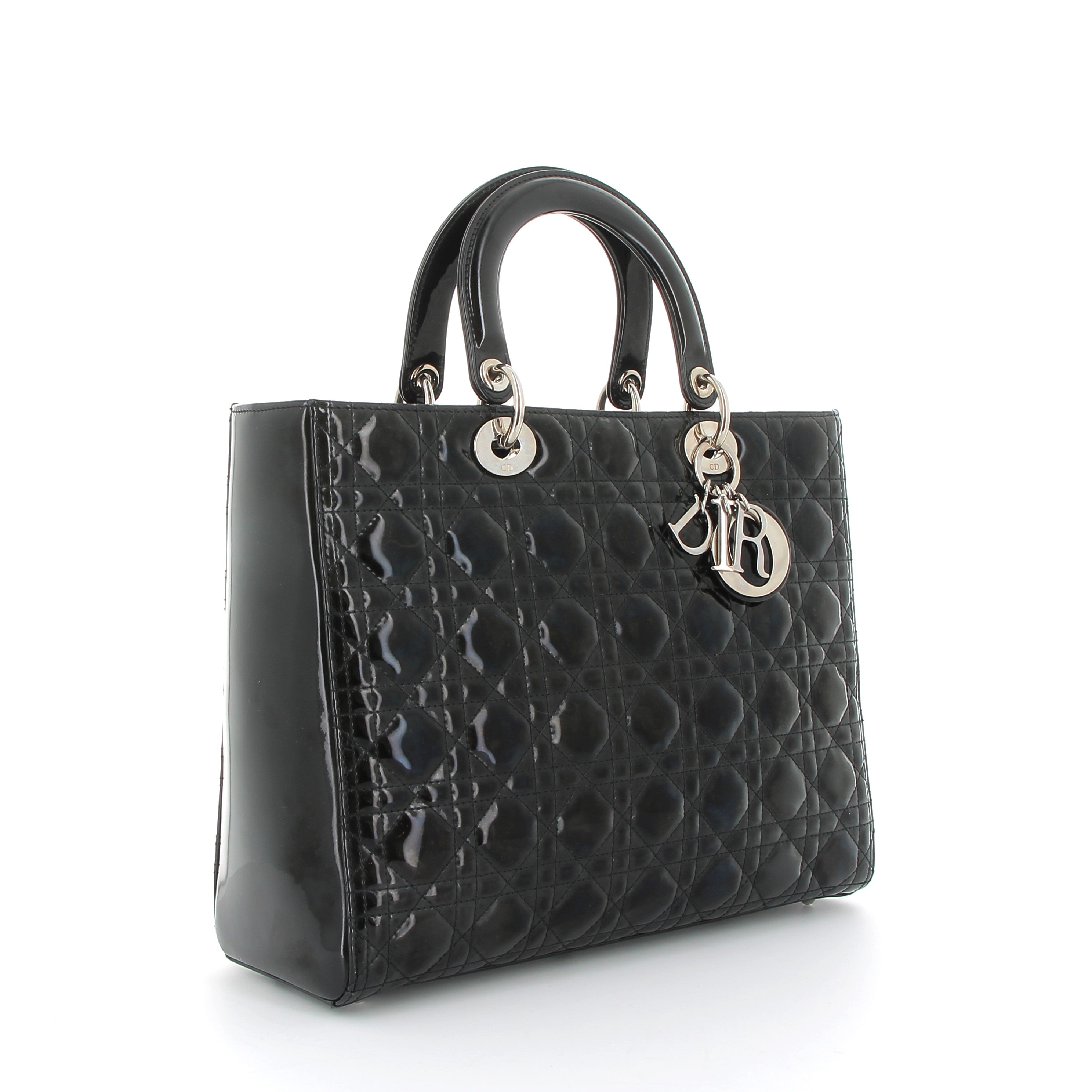 DIOR Lady Dior in Black Patent Leather Silver Hardware