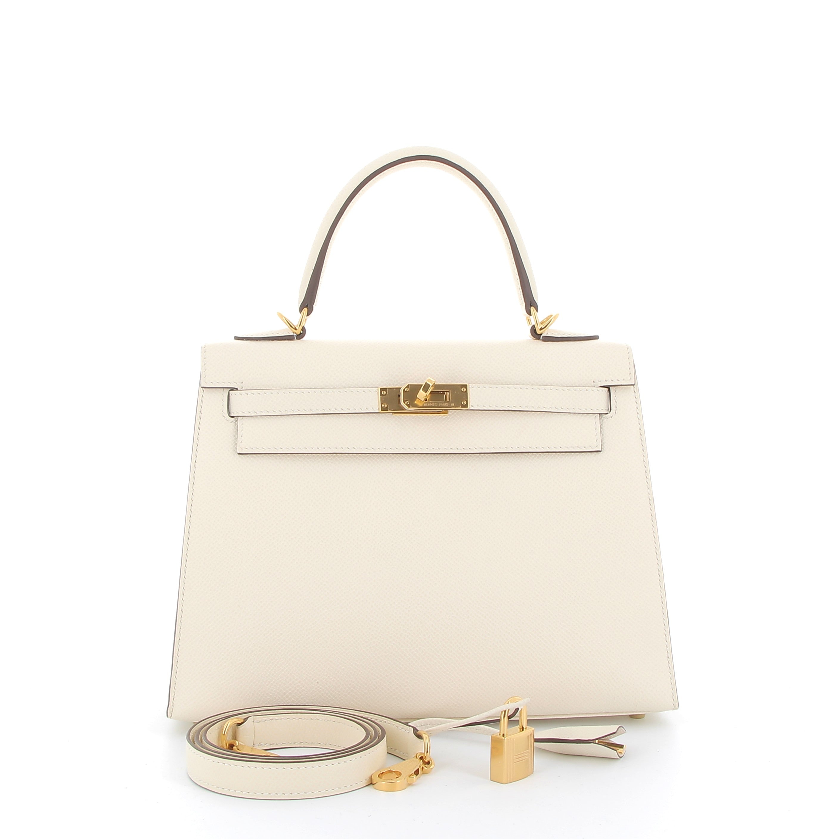 Hermès Kelly 25 Craie Epsom Leather with Gold Hardware
