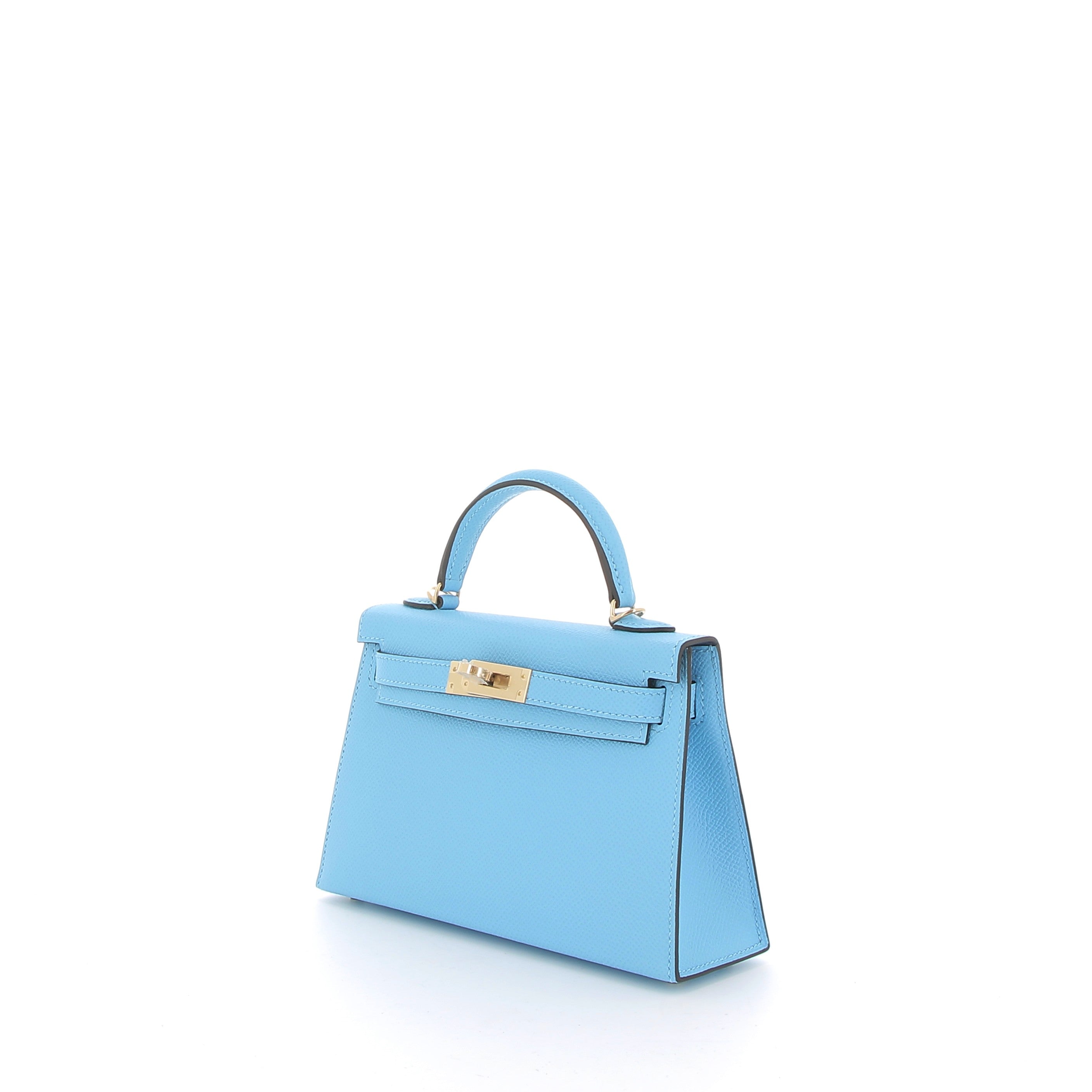 HERMÈS Kelly 20 Bleu Celeste Epsom Leather Permabrass Hardware