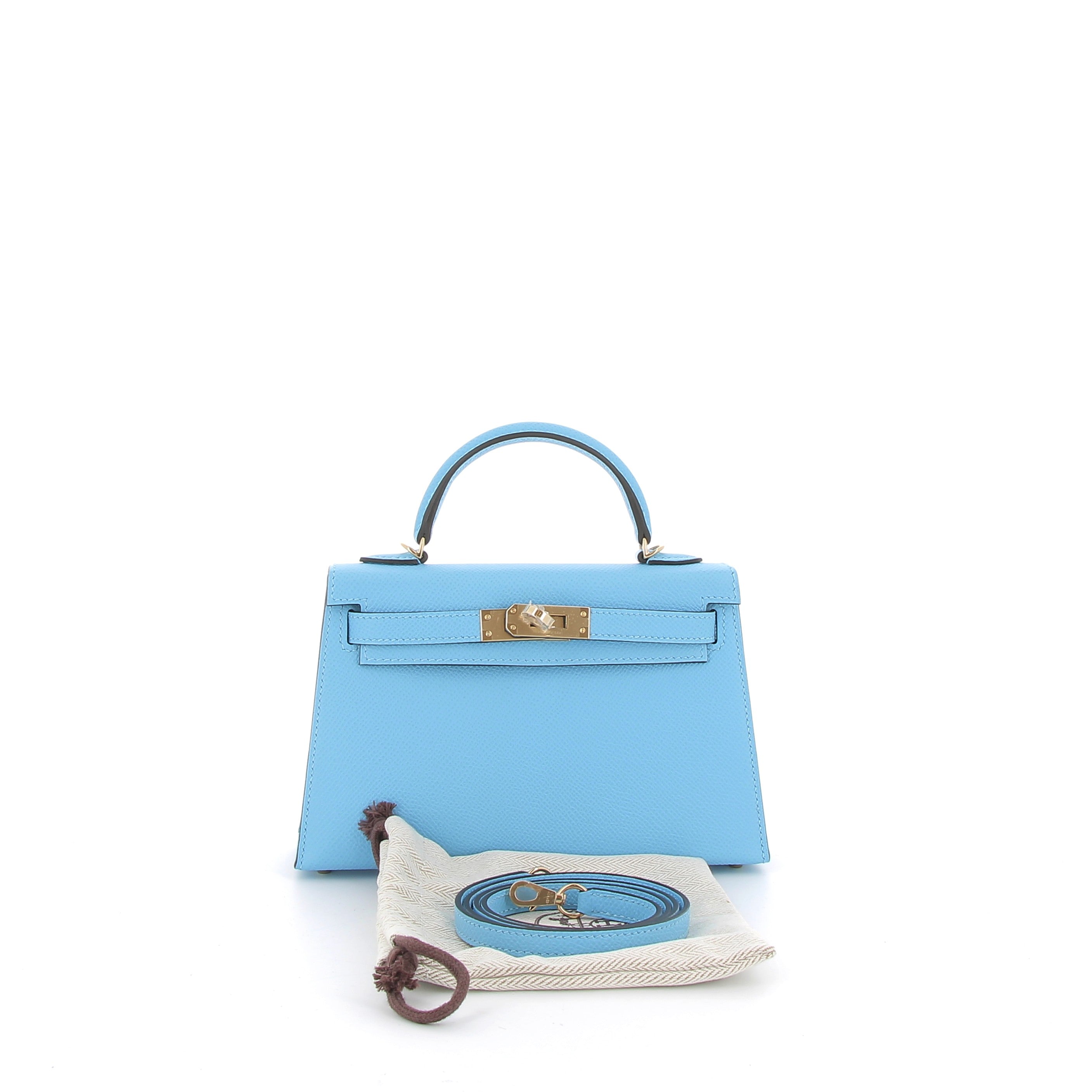HERMÈS Kelly 20 Bleu Celeste Epsom Leather Permabrass Hardware