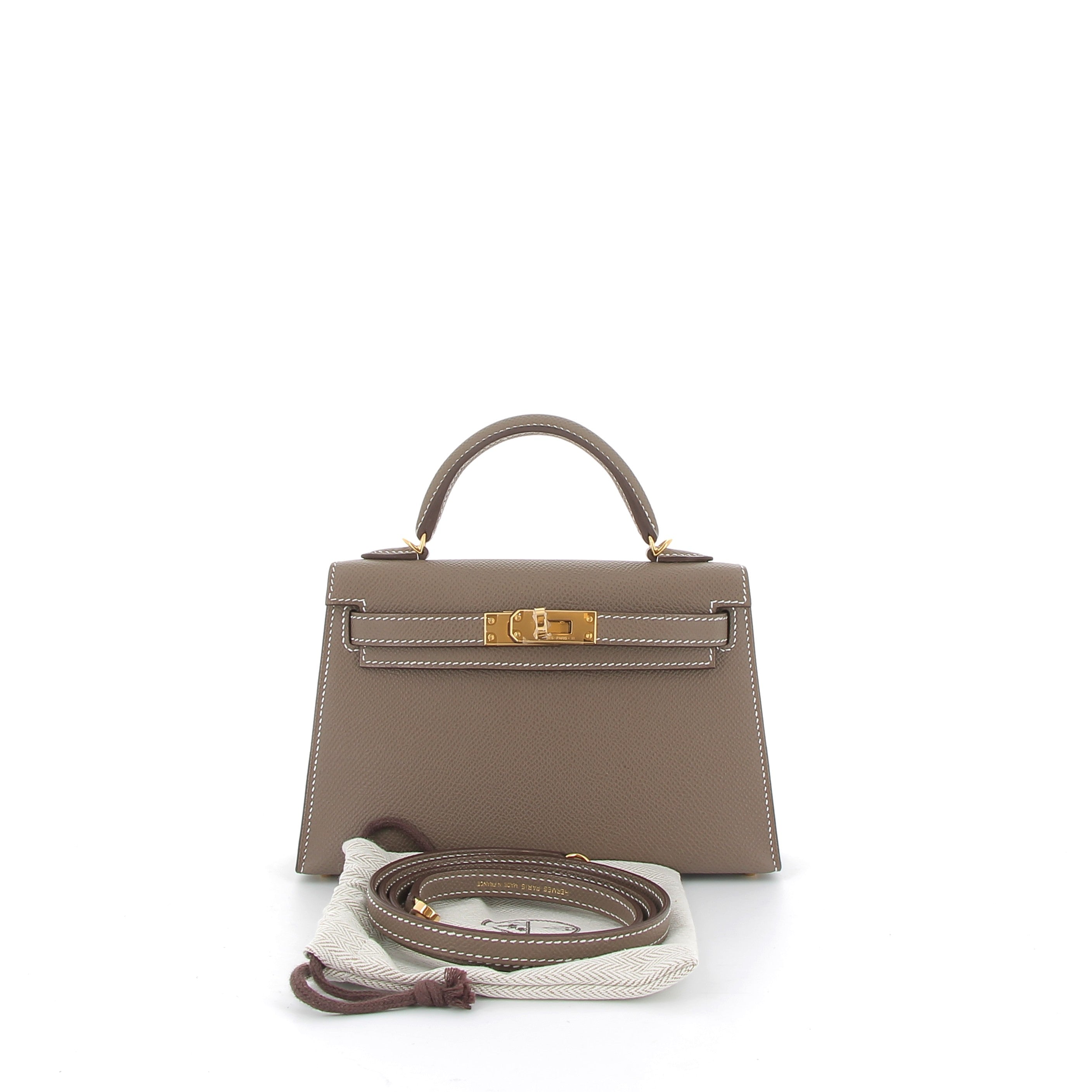 HERMÈS Kelly 20 Étoupe Epsom Leather Yellow Gold Hardware