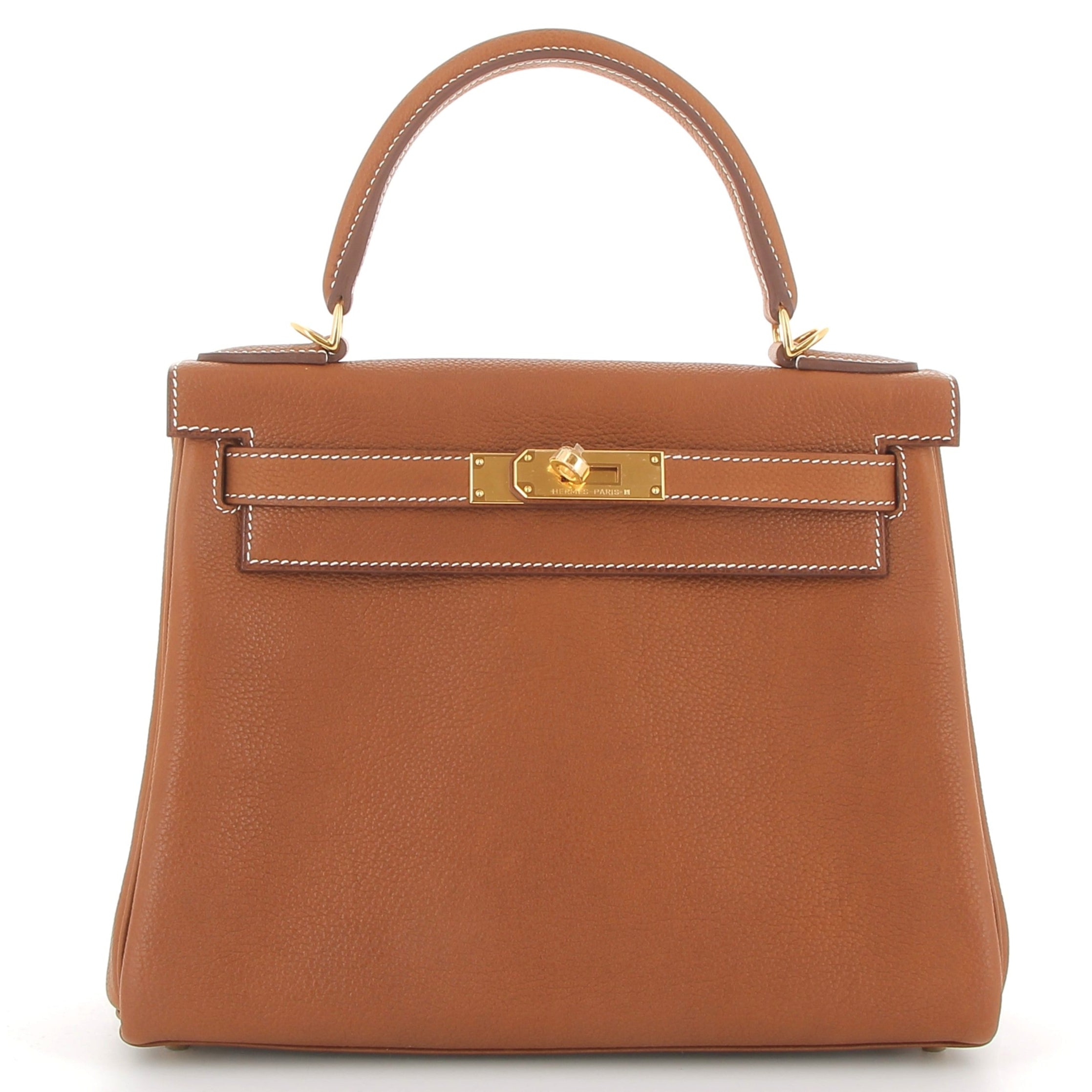 HERMÈS Kelly 28 Faubourg Barenia Fauve Yellow Gold hardware