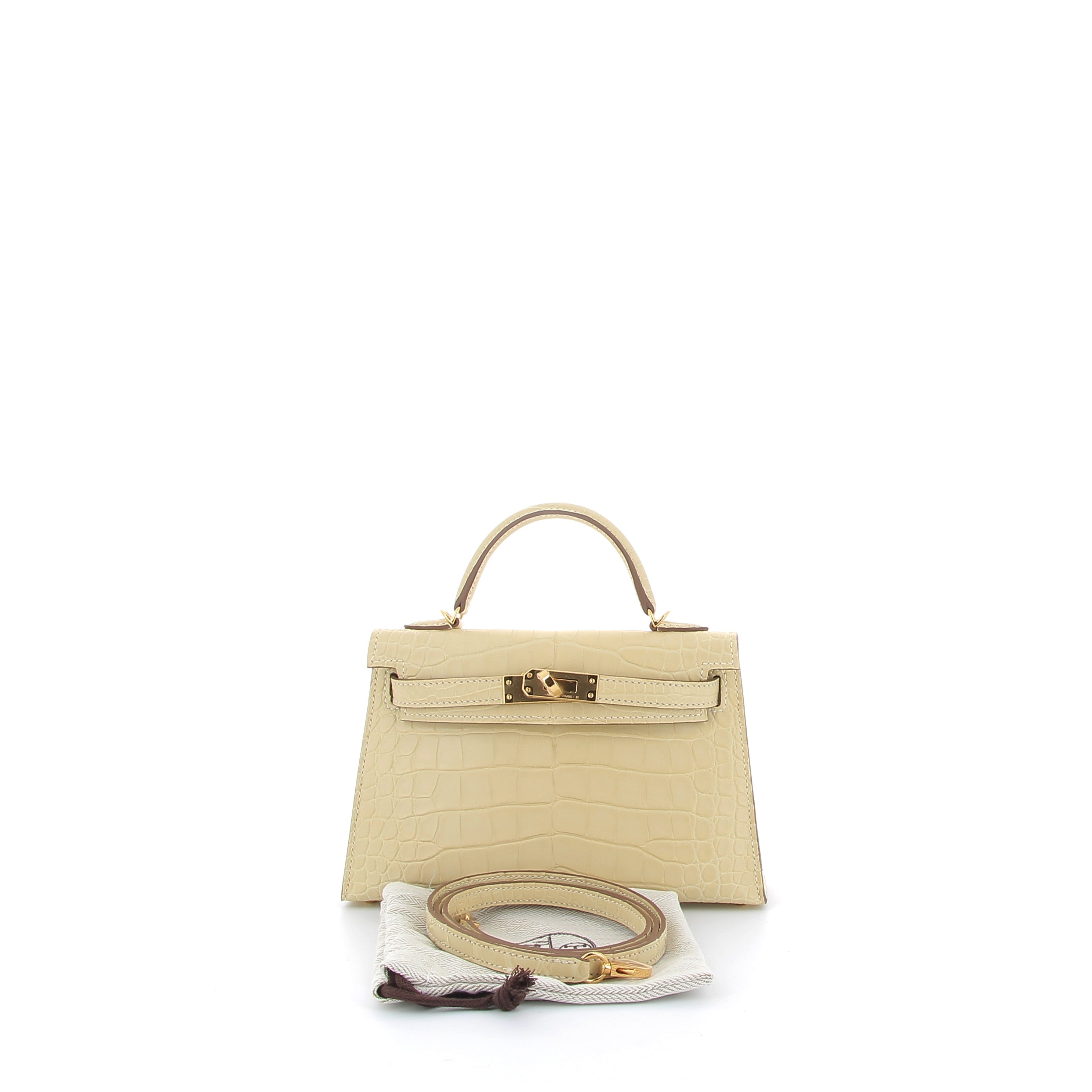 Hermès Mini Kelly 20cm Vanilla Crocodile with Gold Hardware