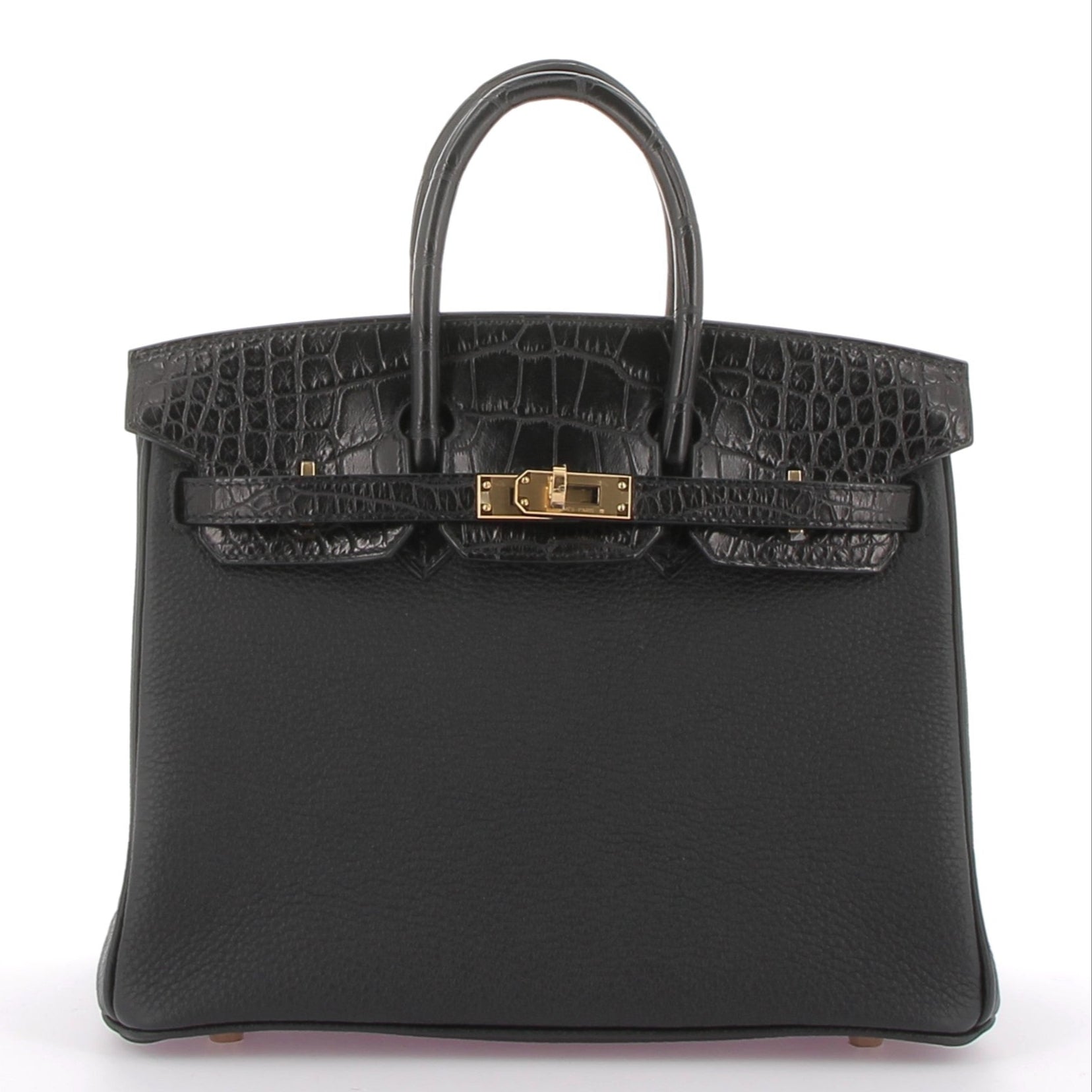 HERMES Birkin 25 Touch Noir Togo / Crocodile Yellow Gold Hardware