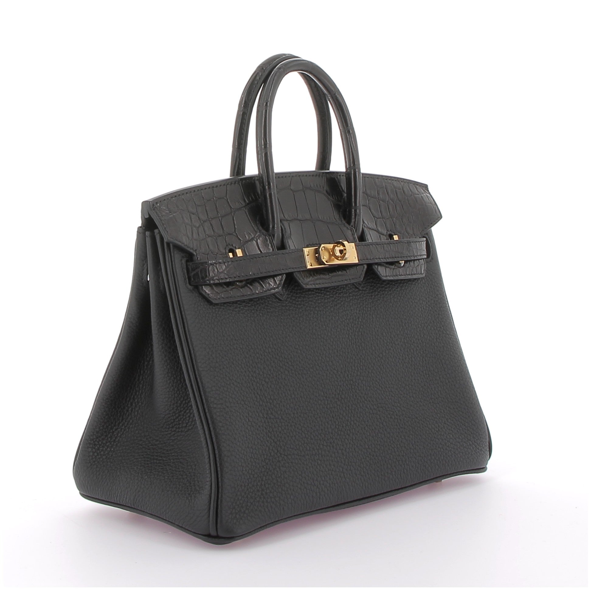 HERMES Birkin 25 Touch Noir Togo / Crocodile Yellow Gold Hardware