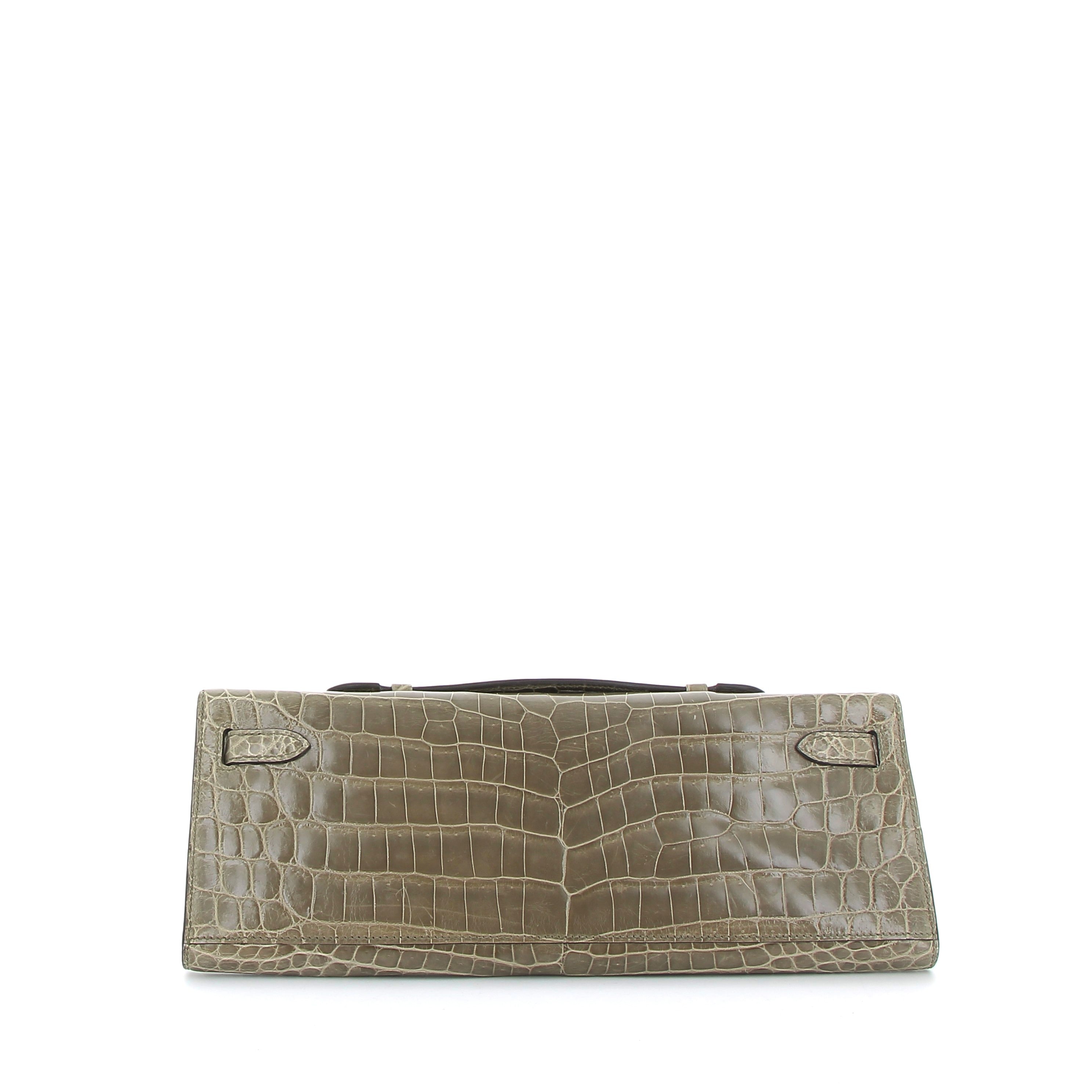 Hermès Kelly Cut in Crocodile Gris Tourterelle with Gold Hardware