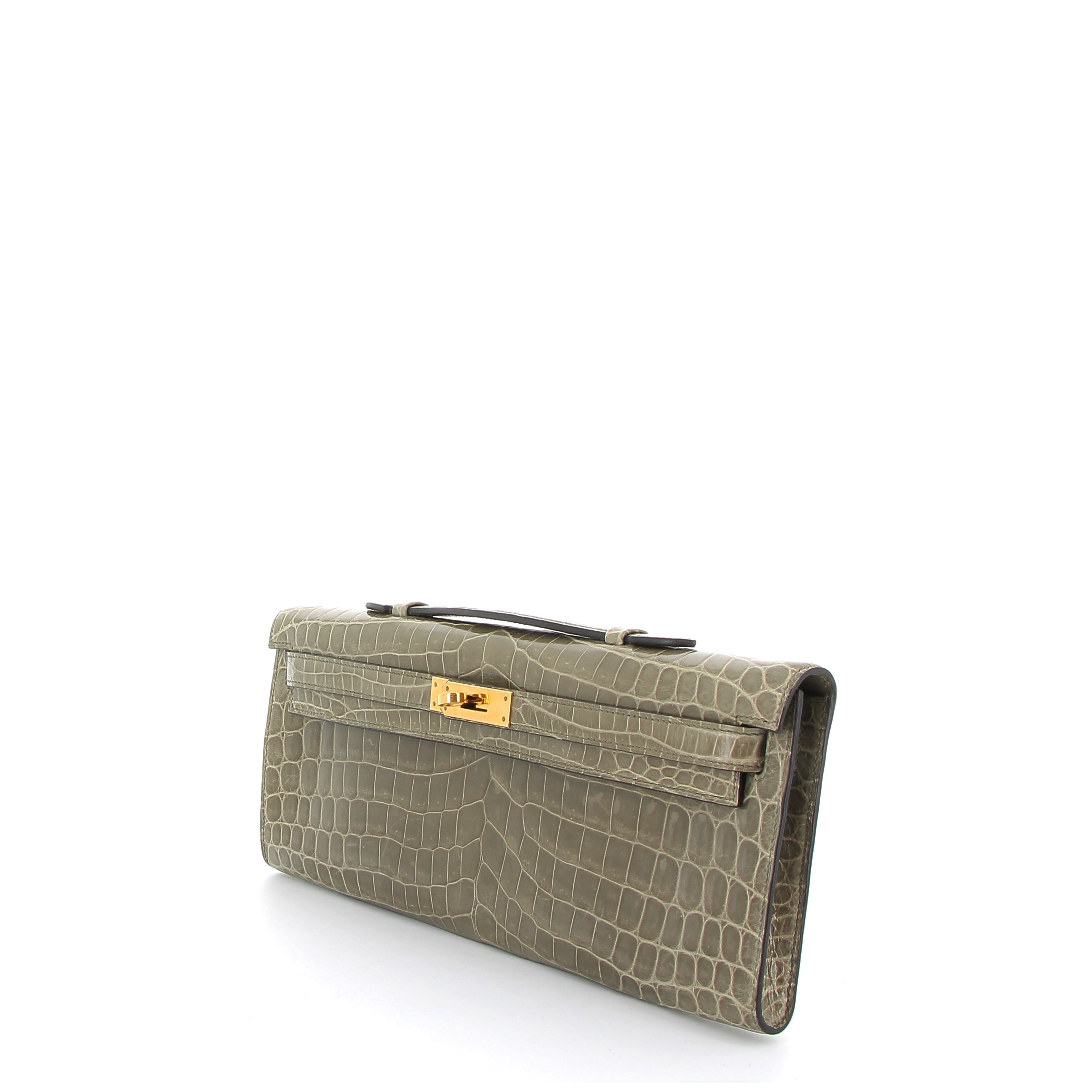 Hermès Kelly Cut in Crocodile Gris Tourterelle with Gold Hardware