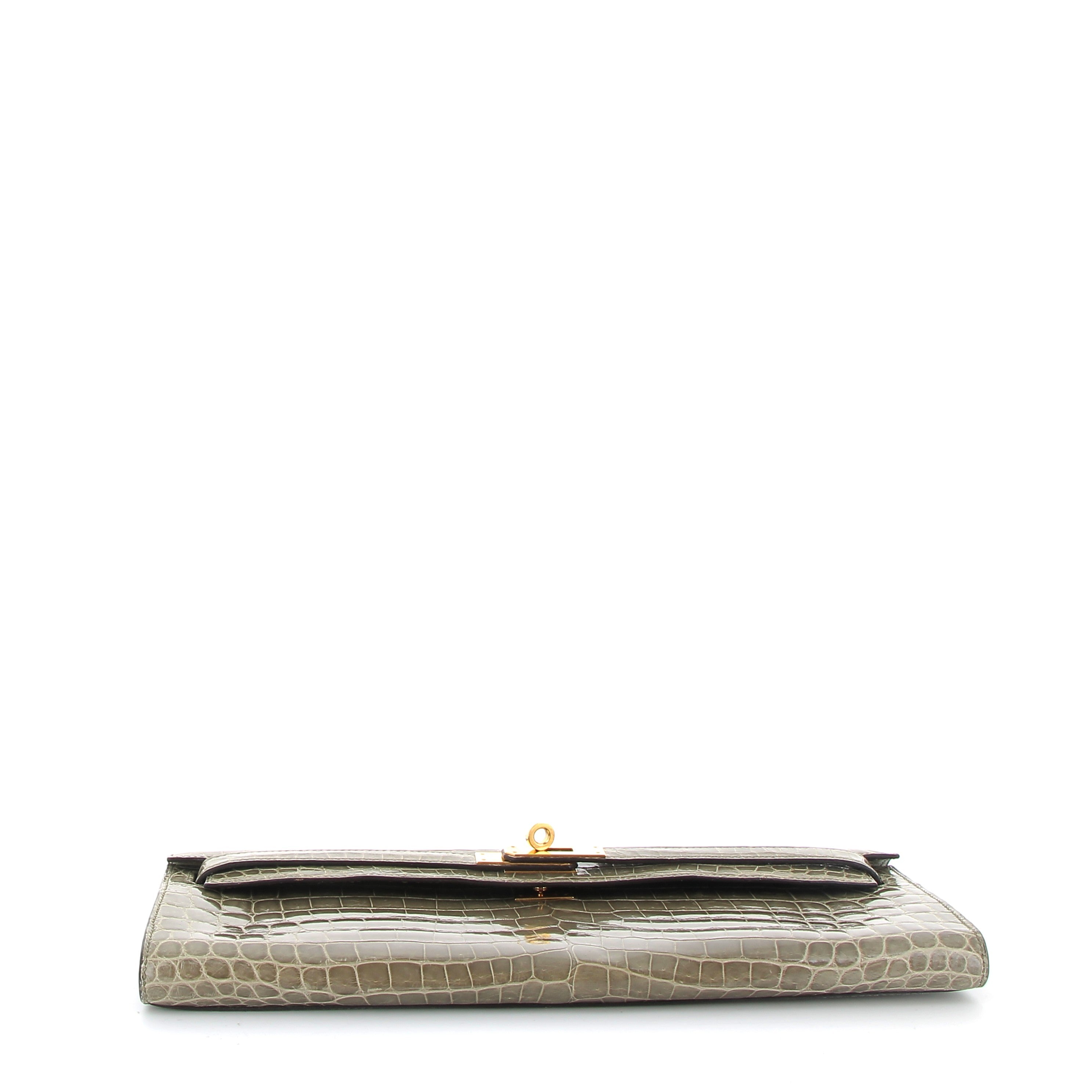 Hermès Kelly Cut in Crocodile Gris Tourterelle with Gold Hardware
