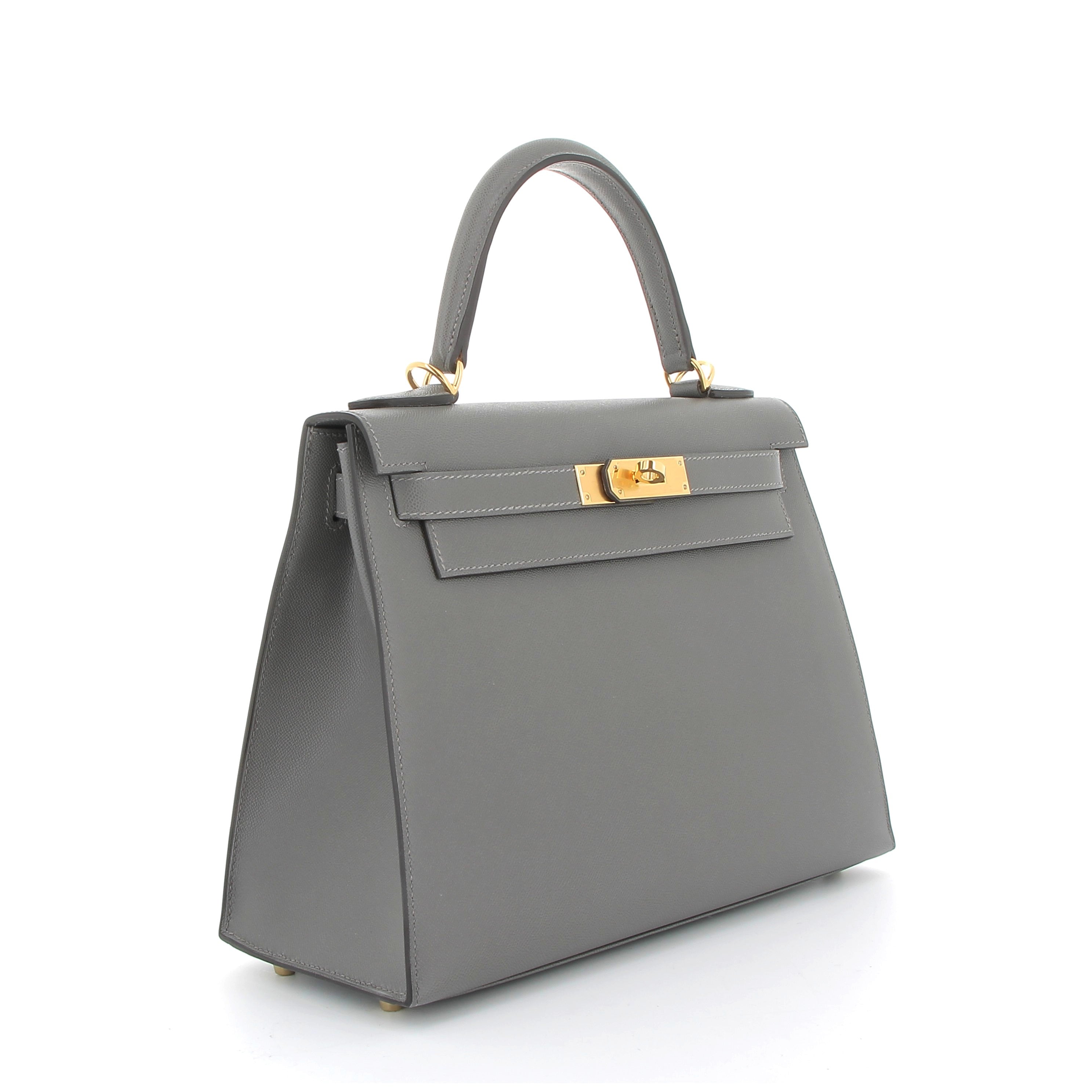 HERMÈS Kelly 28 Gris Meyer Veau Madame Yellow Gold Hardware