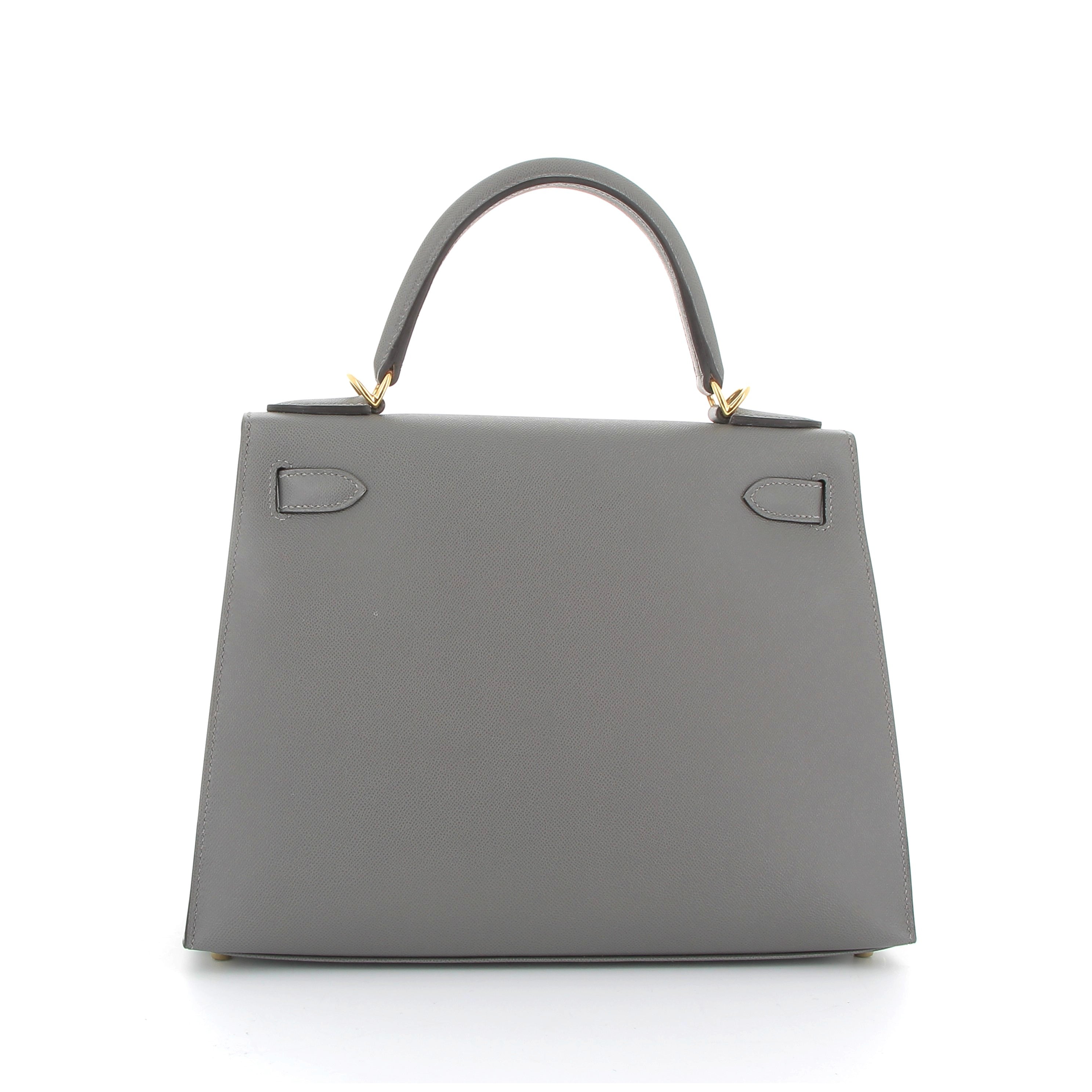 HERMÈS Kelly 28 Gris Meyer Veau Madame Yellow Gold Hardware