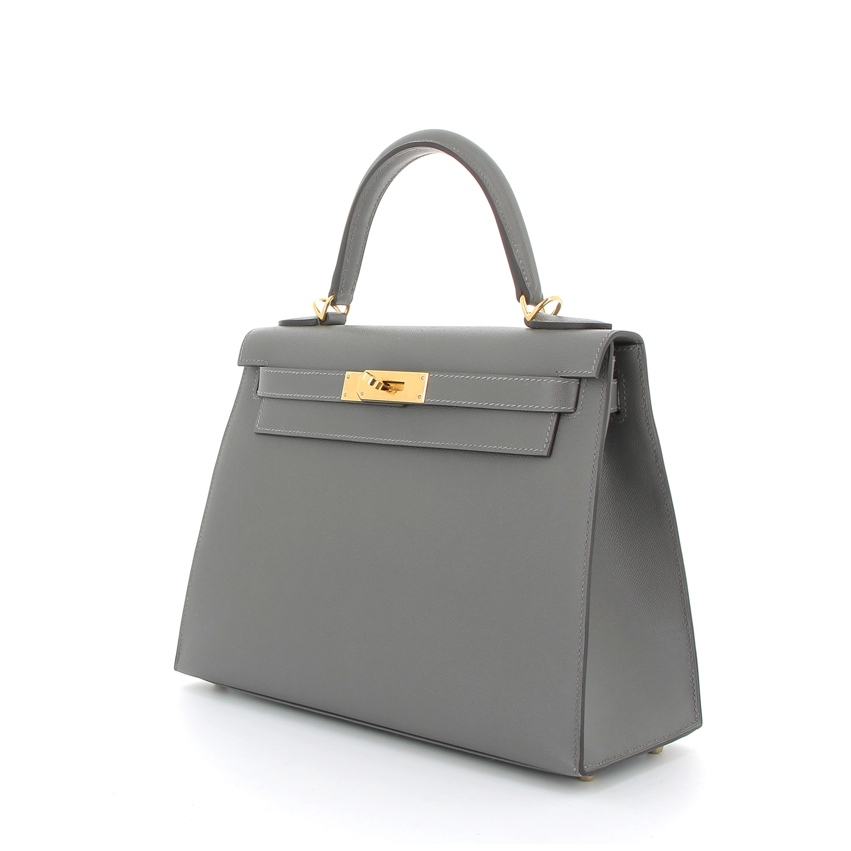 HERMÈS Kelly 28 Gris Meyer Veau Madame Yellow Gold Hardware