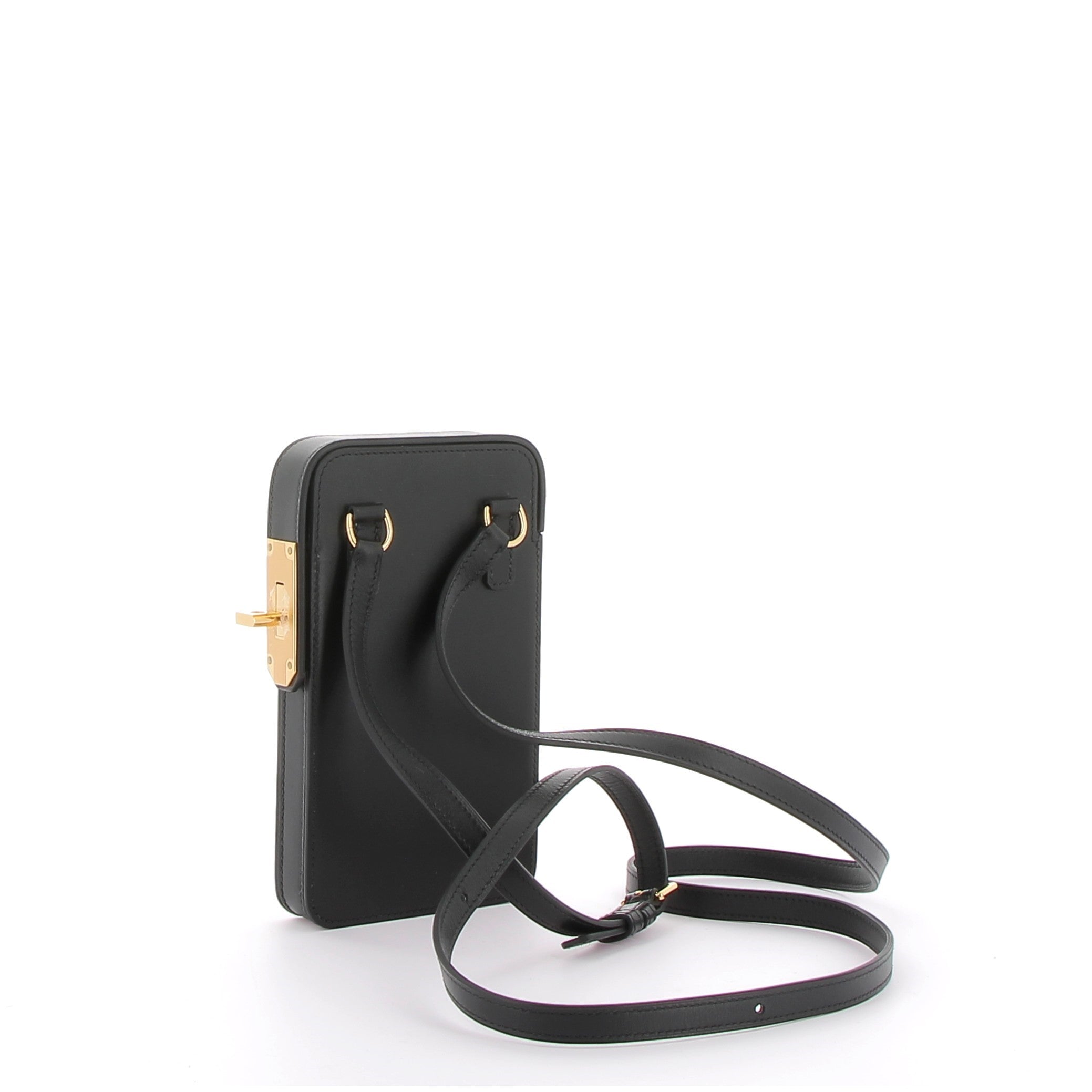 Hermès Étui Telephone Hac a Box in Black Tadelakt with Gold Hardware