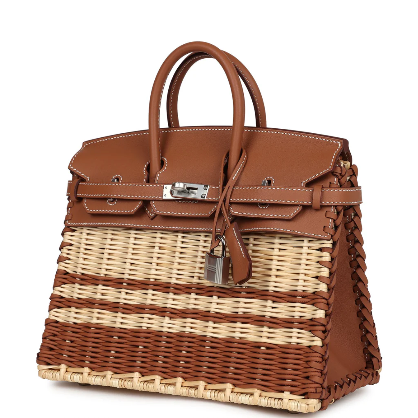 HERMES Birkin 25 Picnic Gold Swift Stripe Wicker Palladium Hardware