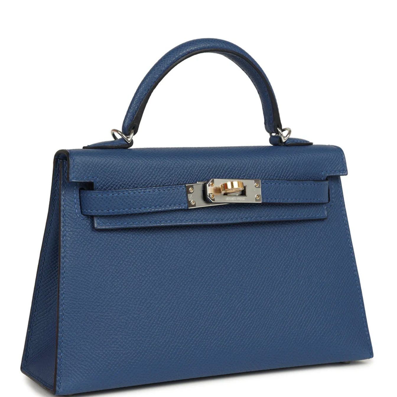 HERMES Kelly 20 Bleu Tie Epsom Electrum Hardware