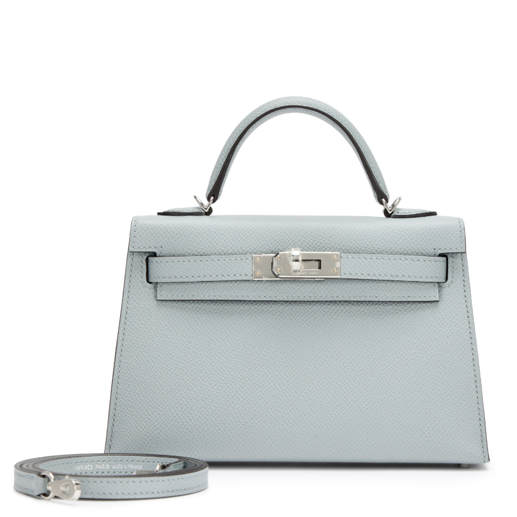 HERMES Kelly 20 Bleu Glacier Epsom Palladium Hardware