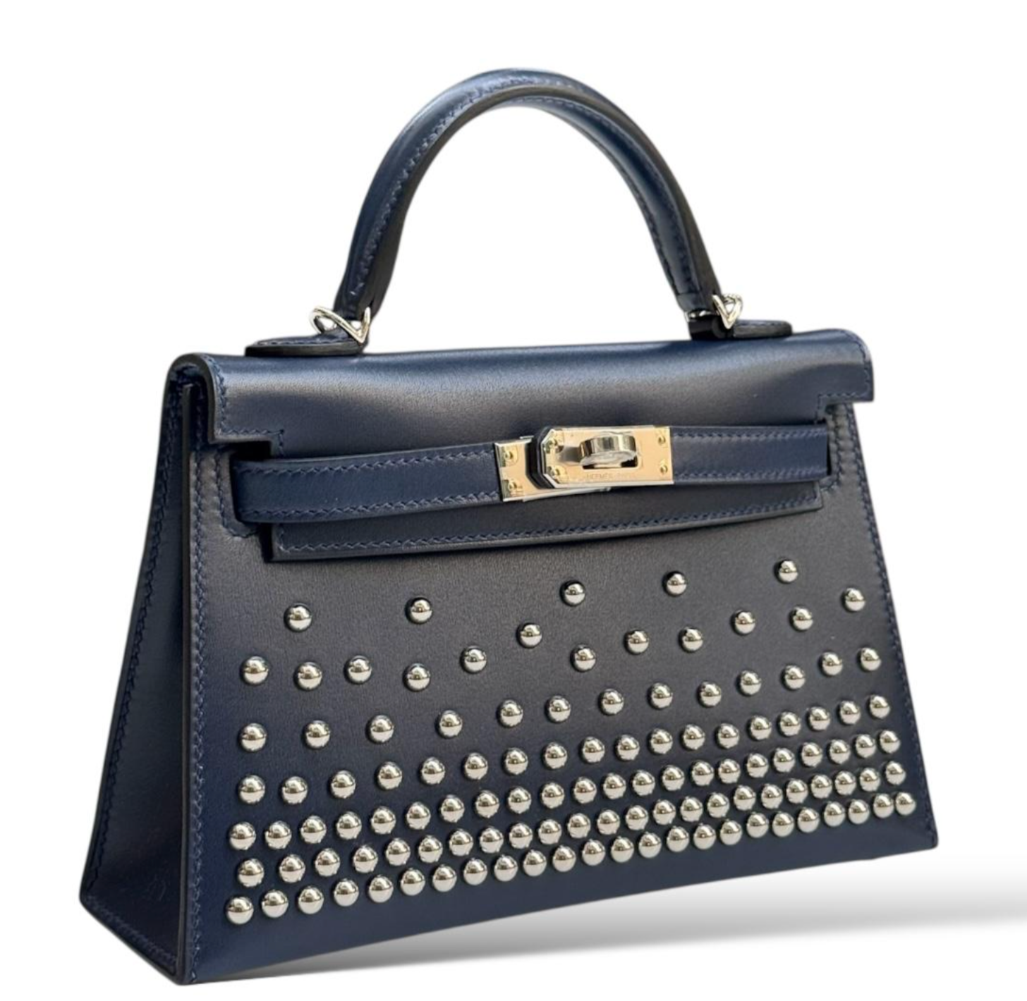 HERMES Kelly 20 Clouté Bleu Abysse Box Palladium Hardware