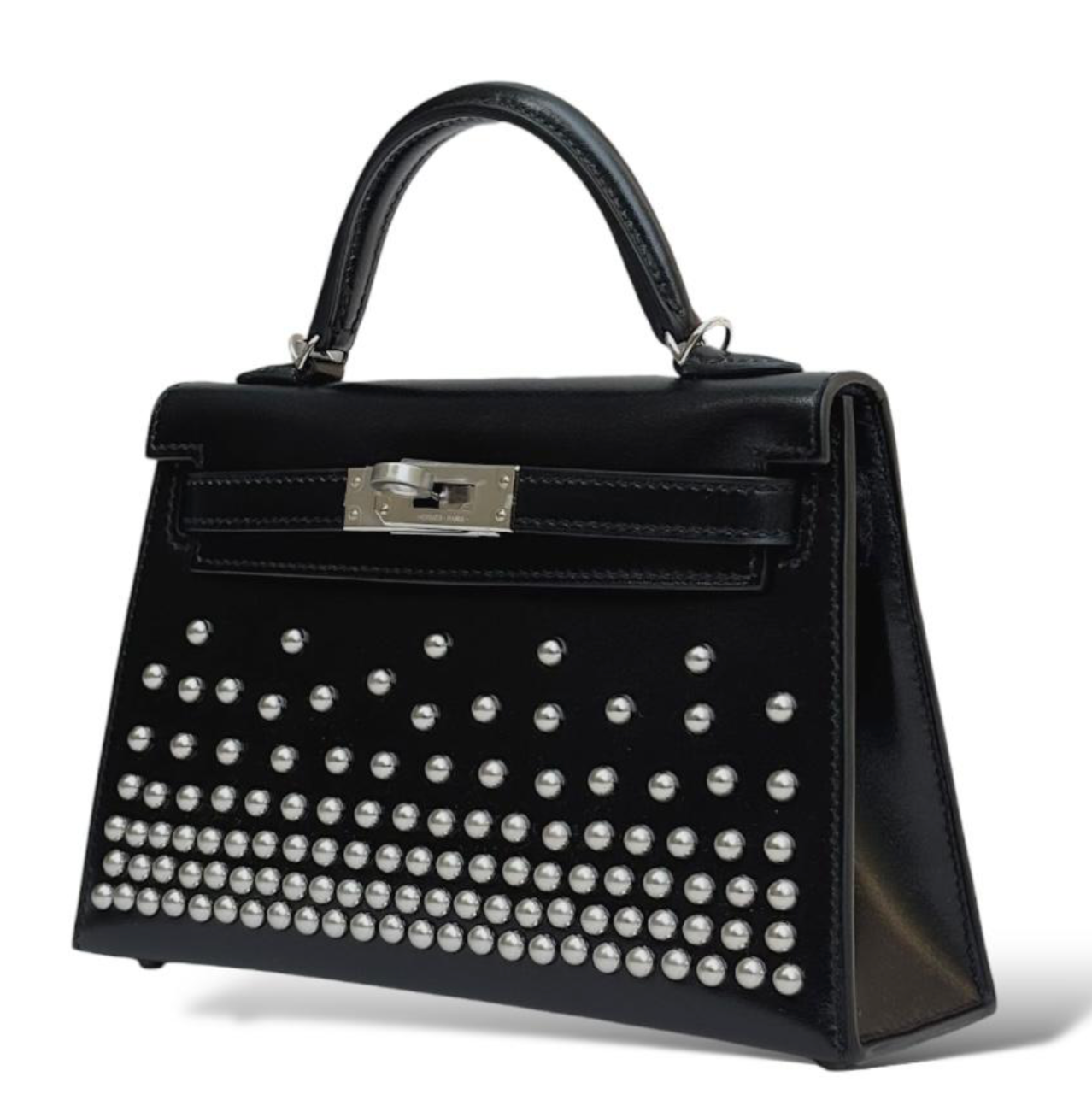 HERMES Kelly 20 Cloute Noir Box Palladium Hardware