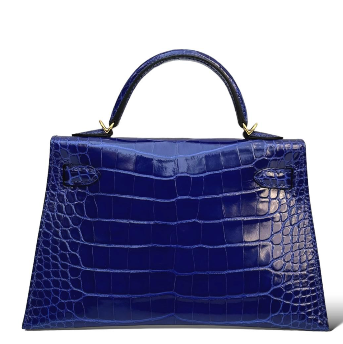 HERMES Kelly 20 Bleu Electrique Shiny Crocodile Gold Hardware