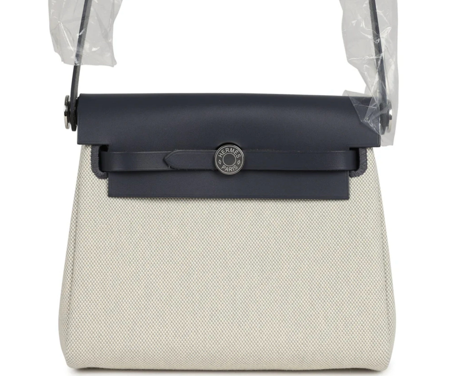 HERMES Mini Herbag 20 Ecru/Bleu Glacier/Ardoise Toile Militaire Hunter Palladium Hardware