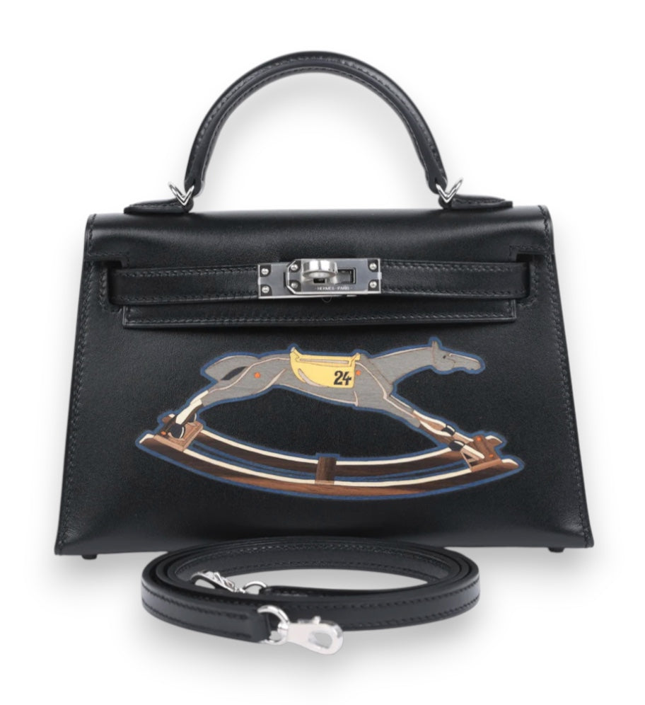 HERMES Kelly 20 "Cheval De Bois" Noir Palladium Hardware