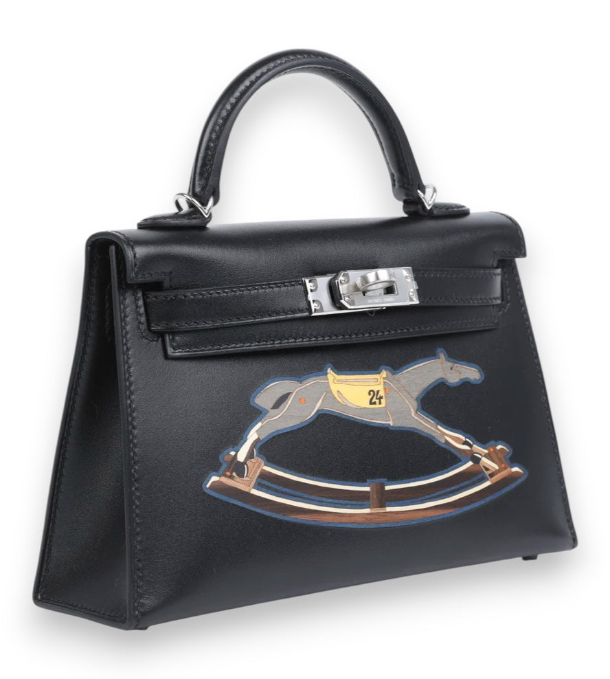 HERMES Kelly 20 "Cheval De Bois" Noir Palladium Hardware