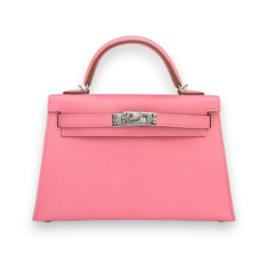 HERMES Kelly 20 Rose Confetti Epsom Palladium Hardware