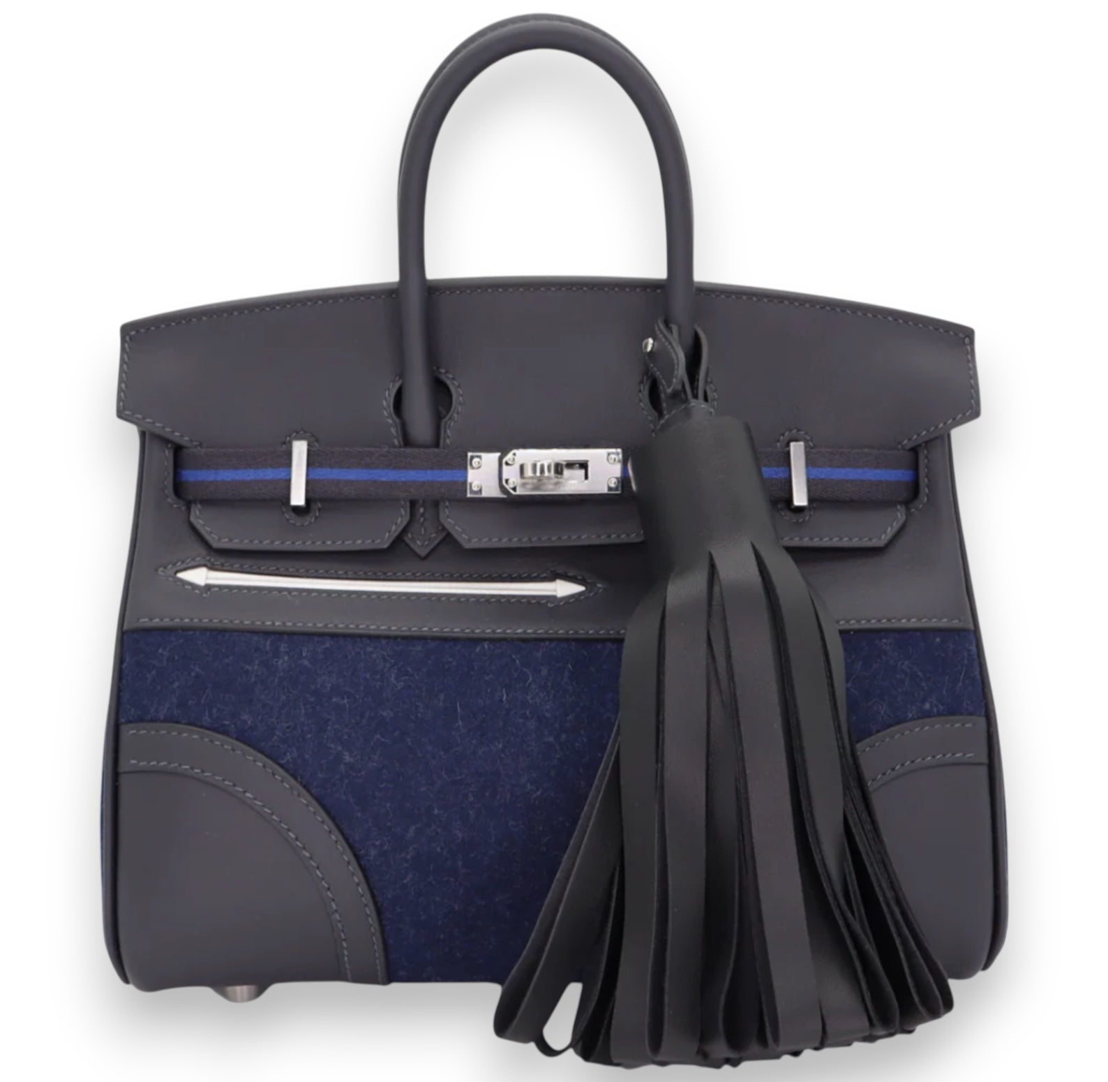 HERMES Birkin 25 "Go Team" Caban Swift / Bleu Nuit Feutre Palladium Hardware
