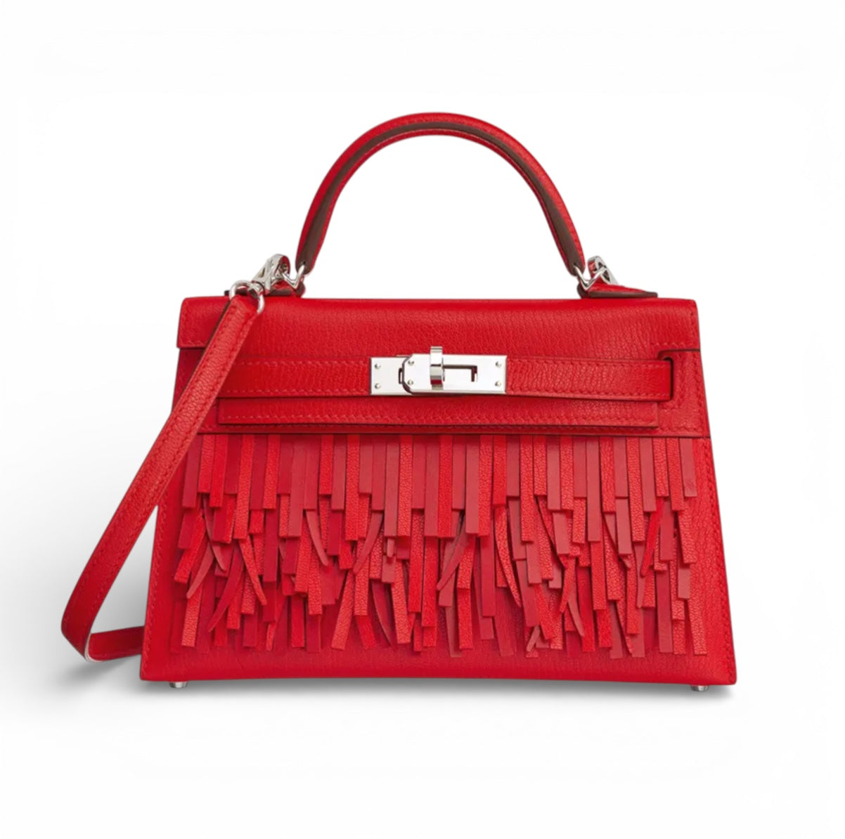 HERMES Kelly 20 Pampilles Rouge Chamkilight Chèvre Palladium Hardware