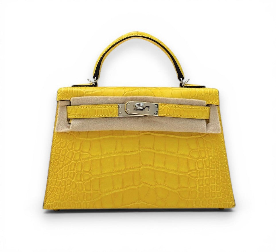 HERMES Kelly 20 Mimosa Alligator Mississippiensis Palladium Hardware