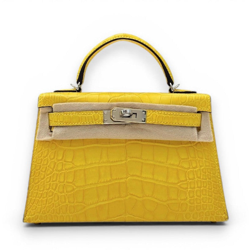 HERMES Kelly 20 Mimosa Alligator Mississippiensis Palladium Hardware