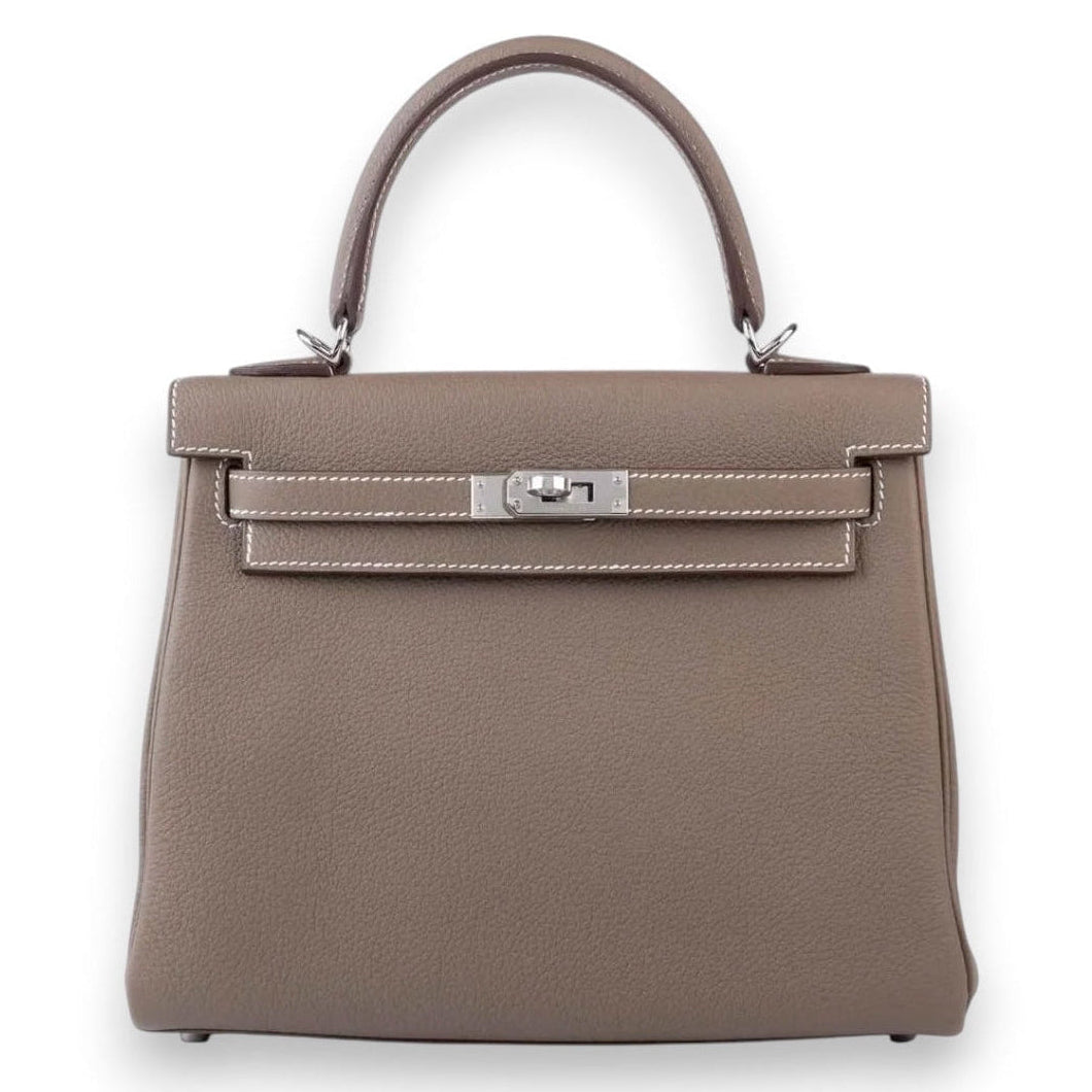 HERMES Kelly 25 Etoupe Togo Palladium Hardware