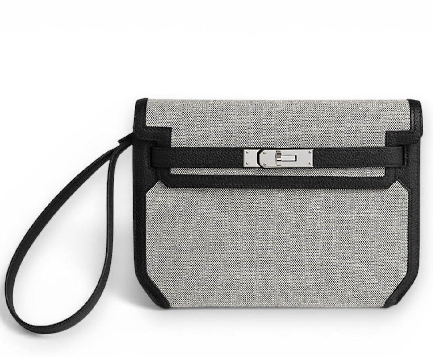 HERMES Kelly Depeche Noir Toile Palladium Hardware