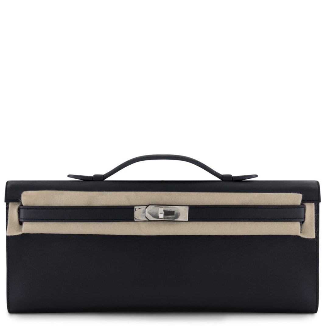 HERMES Kelly Cut Noir Swift Leather Palladium Hardware