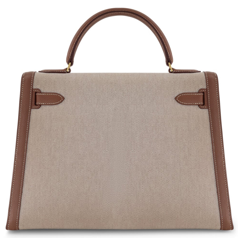 HERMÈS Kelly 32 Gold Canvas Gold Hardware (GHW)