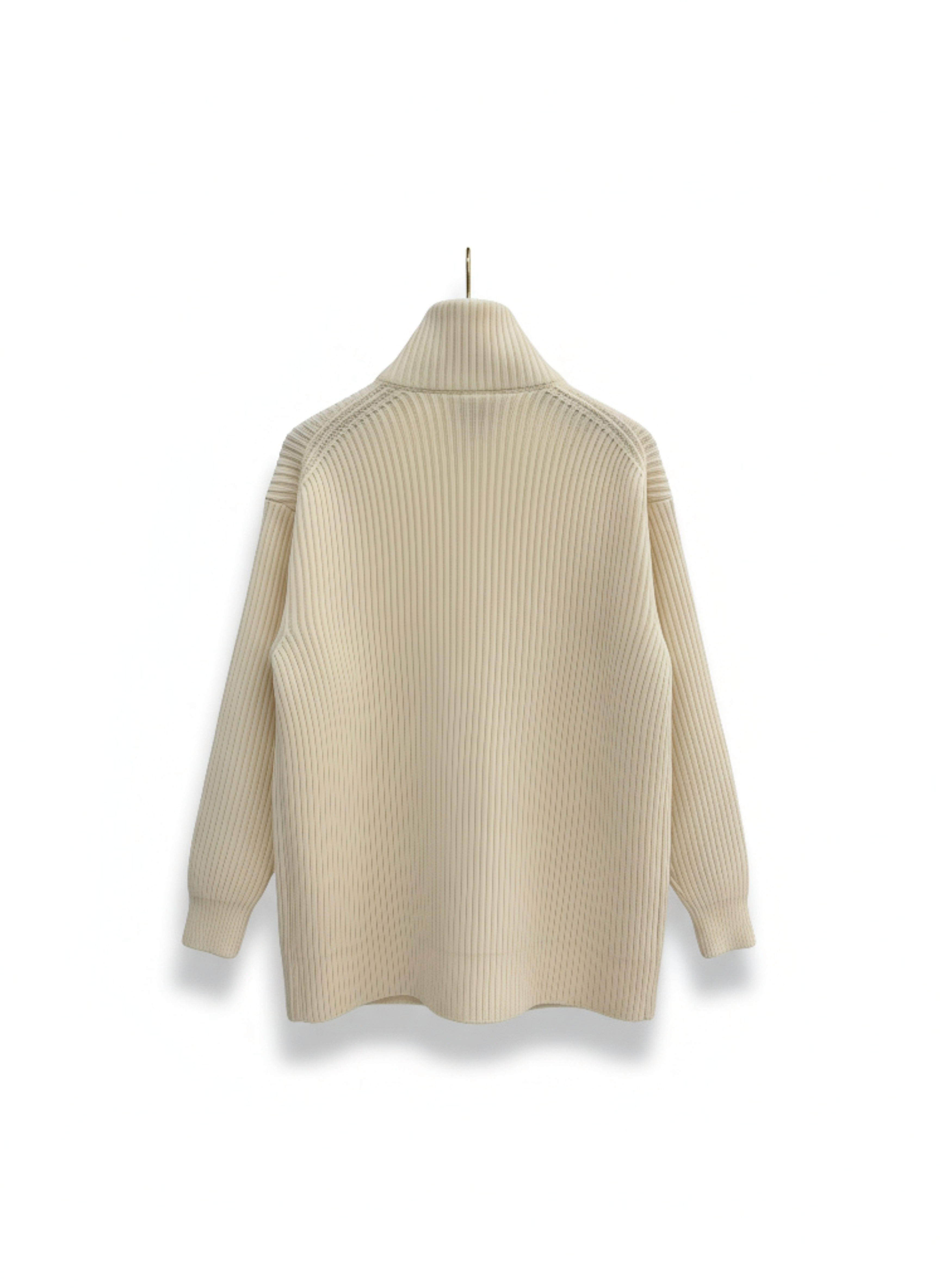 HERMES White & Gold Wool Knitted Cardigan with Leather H Detail