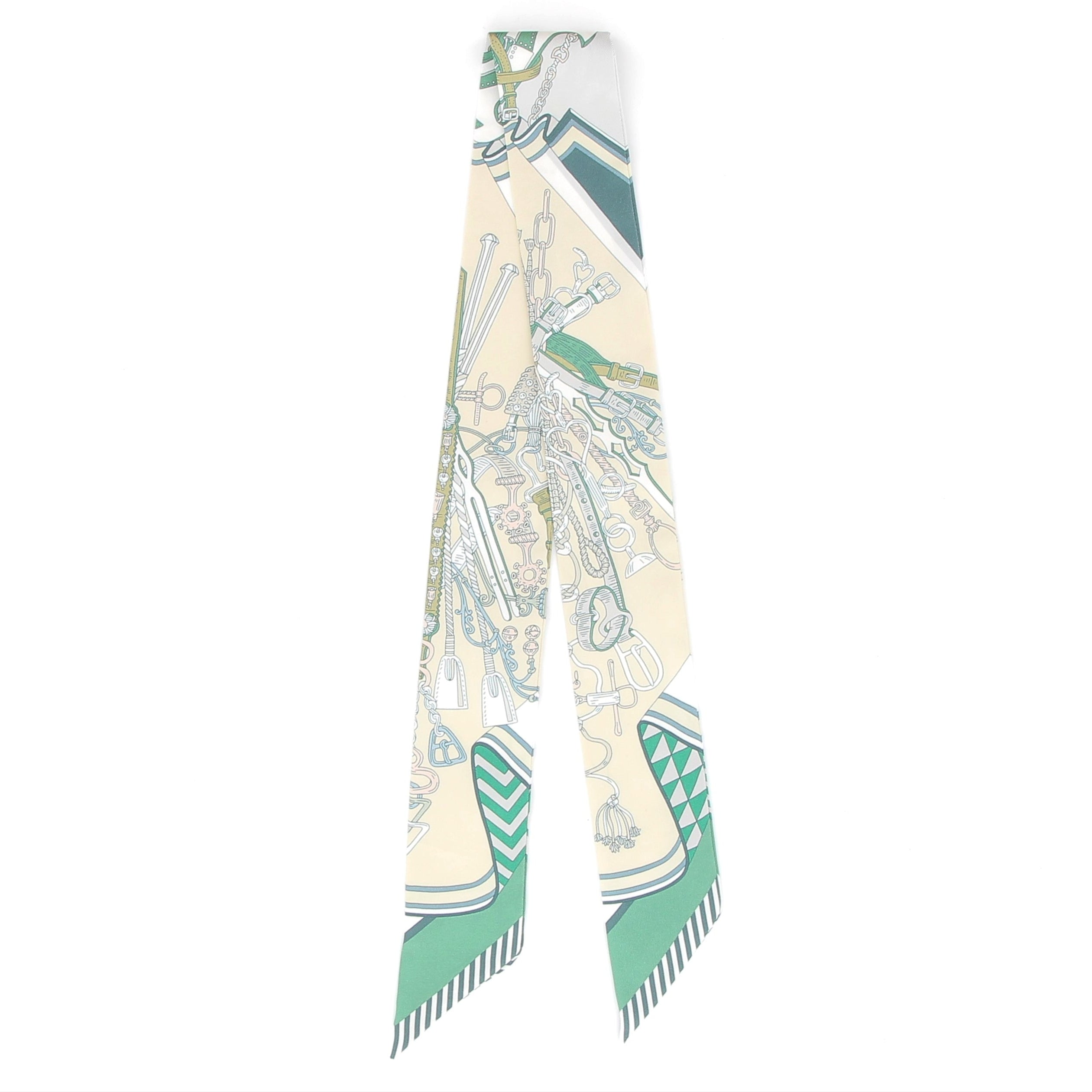 HERMÈS Twilly Bouquets Sellier Green/Beige/Gris Perle