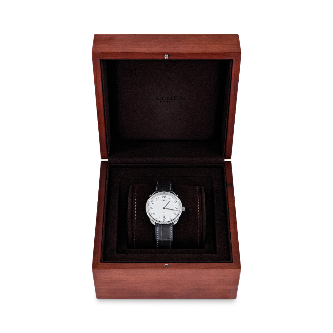 Hermès Arceau Watch in 40mm with Black Crocodile Leather Band