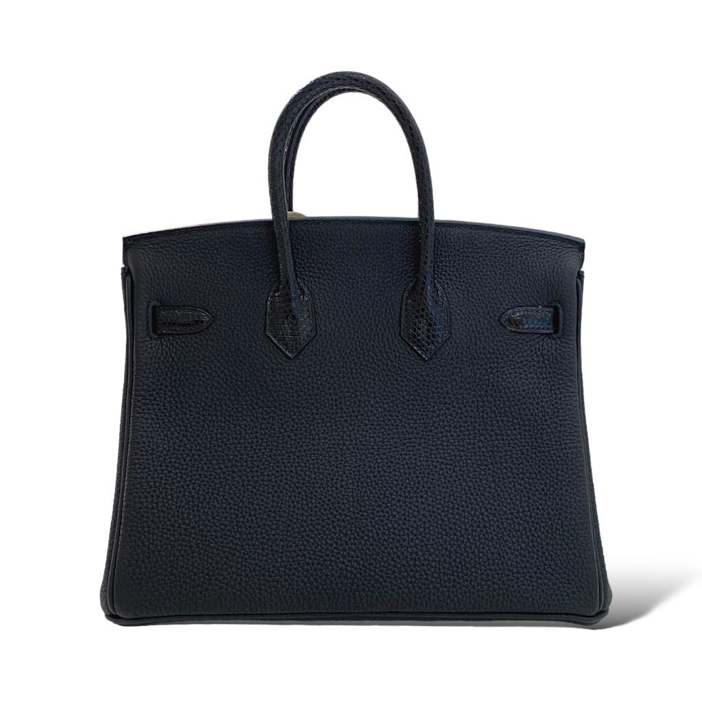 HERMES Birkin 25 Touch Noir Togo/ Lézard Gold Hardware