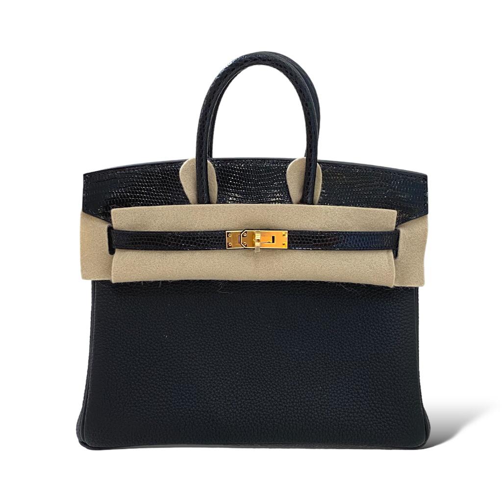 HERMES Birkin 25 Touch Noir Togo/ Lézard Gold Hardware