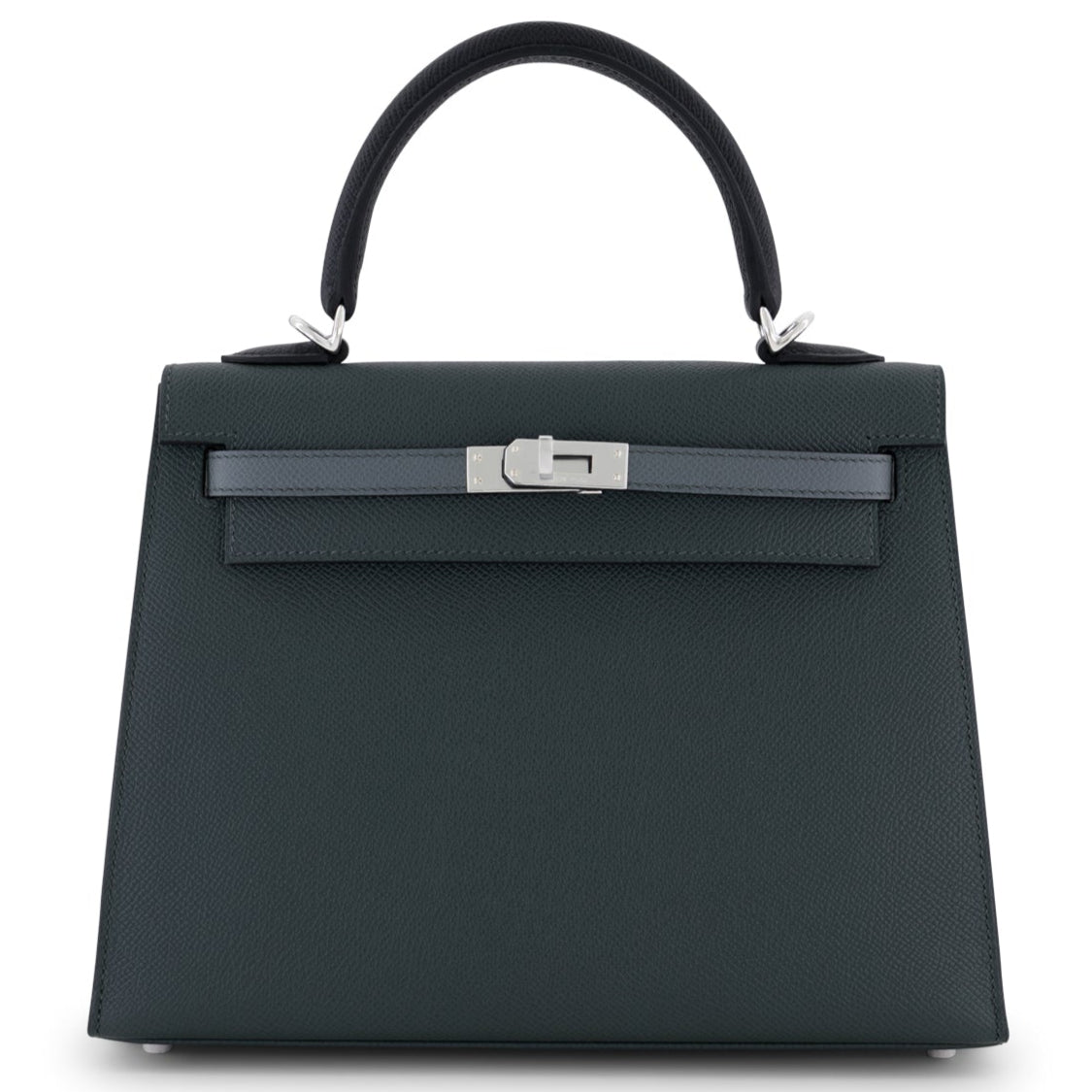 HERMES Kelly 25 Tricolour Green Mangrove / Vert Amande / Black Epsom Leather Palladium Hardware