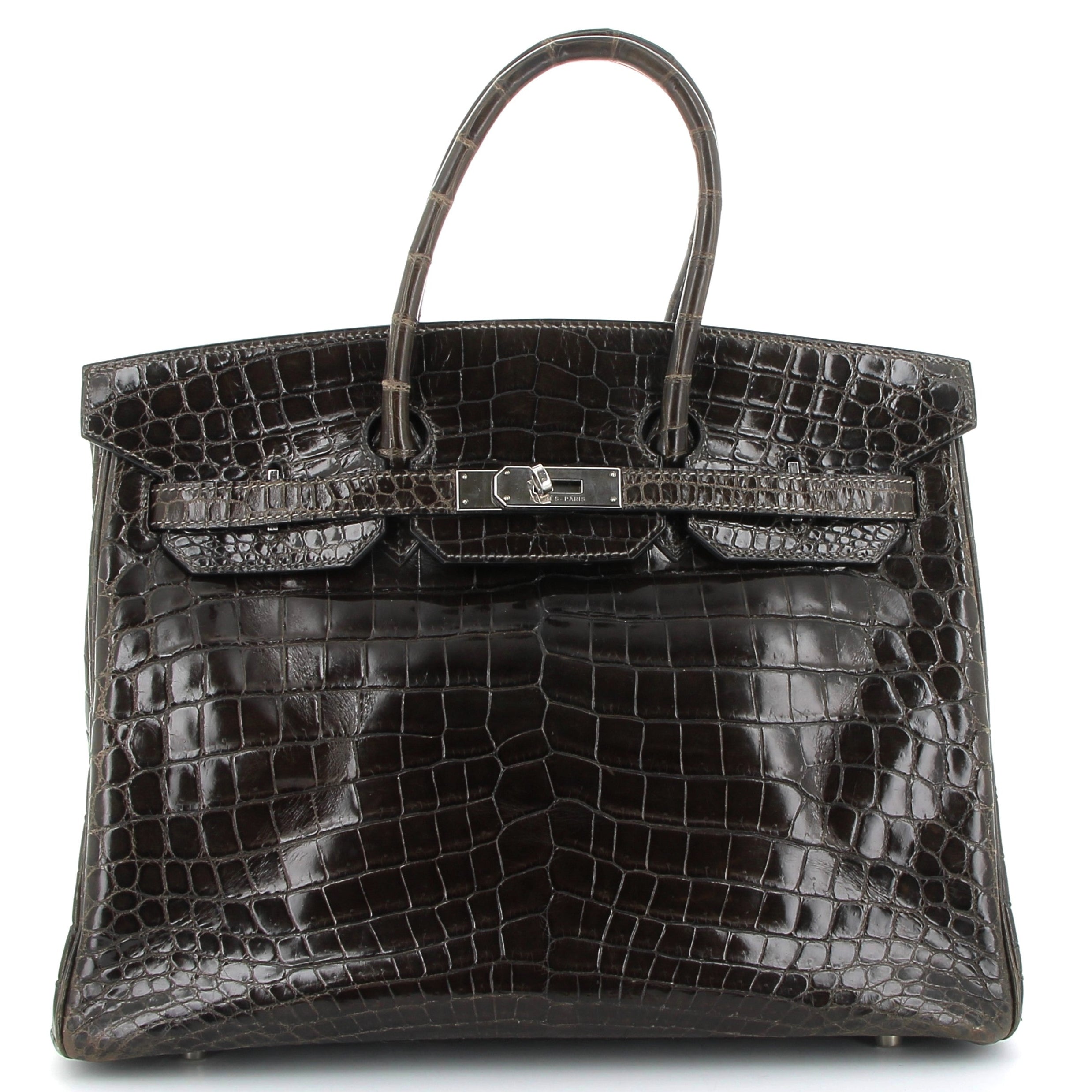 HERMES Birkin 35 Crocodile Niloticus Graphite Palladium hardware